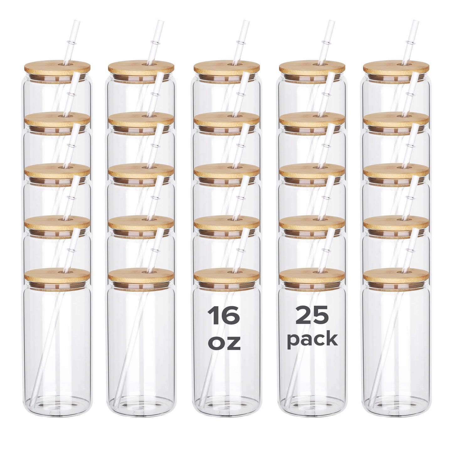 glass can with lid and straw wholesale, 16oz Clear Glass Tumbler Sublimation | 25 Pack - FASTSUB