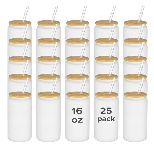 16 oz glass cups wholesale, 16oz Frosted Glass Sublimation Tumbler | 25 Pack - FASTSUB, 16 oz glass cups with lids wholesale