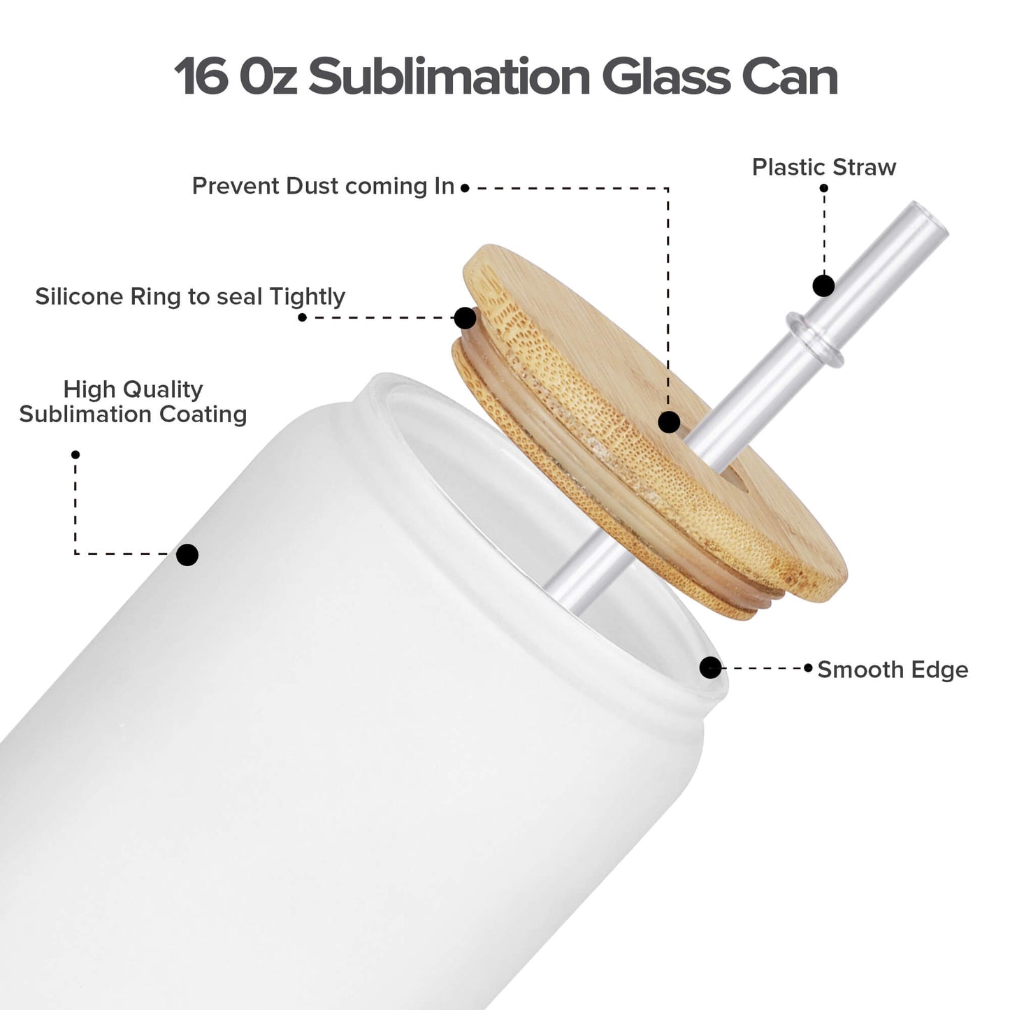 16oz Frosted Glass Sublimation Tumbler | 25 Pack - FASTSUB, 16 oz glass cups with lids wholesale