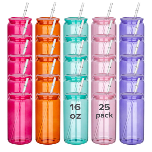 16oz glass tumbler wholesale, 16 oz Sublimation Clear Colored Glass Can Tumbler | 25 Pack - FASTSUB