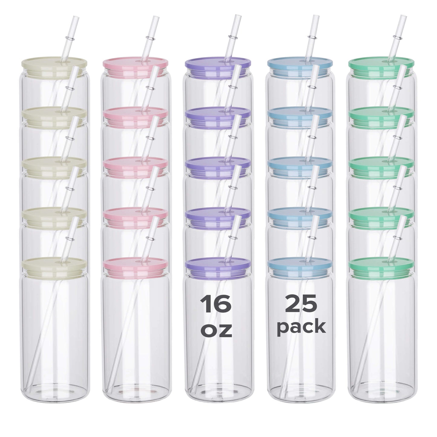 16 oz sublimation tumbler glass, 16oz Clear Glass Sublimation Tumbler - Color Plastic Lid | 25 Pack - FASTSUB