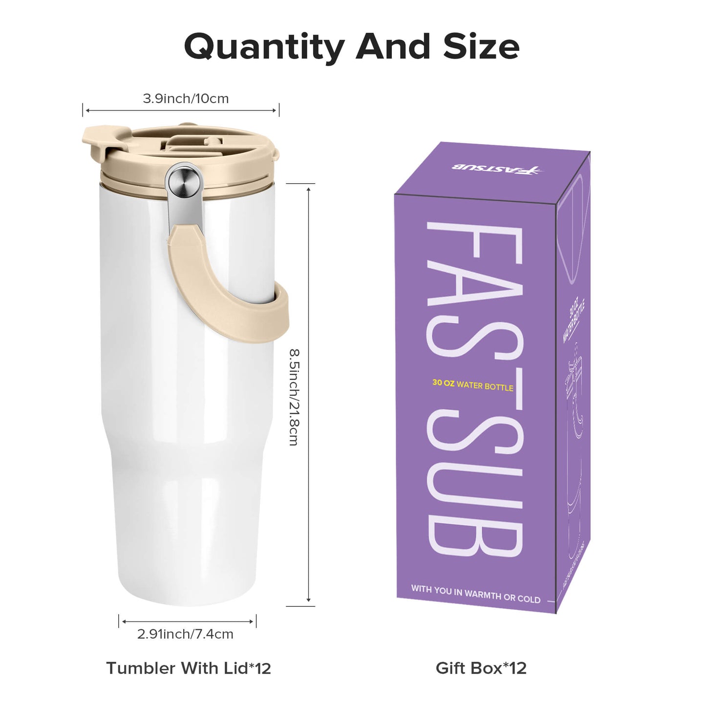 30 oz Sublimation Tumbler with Handle | 12 Pack