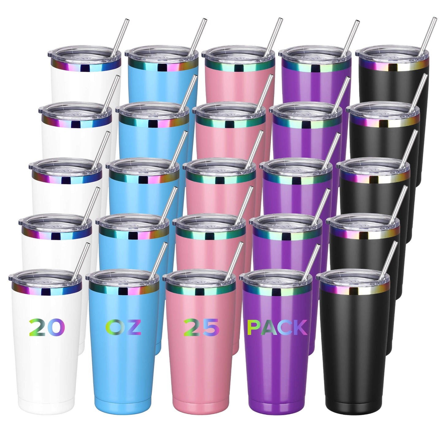 20 oz Powder Coated Car Tumbler - Rainbow Color Plated | 25 Pack - FASTSUB