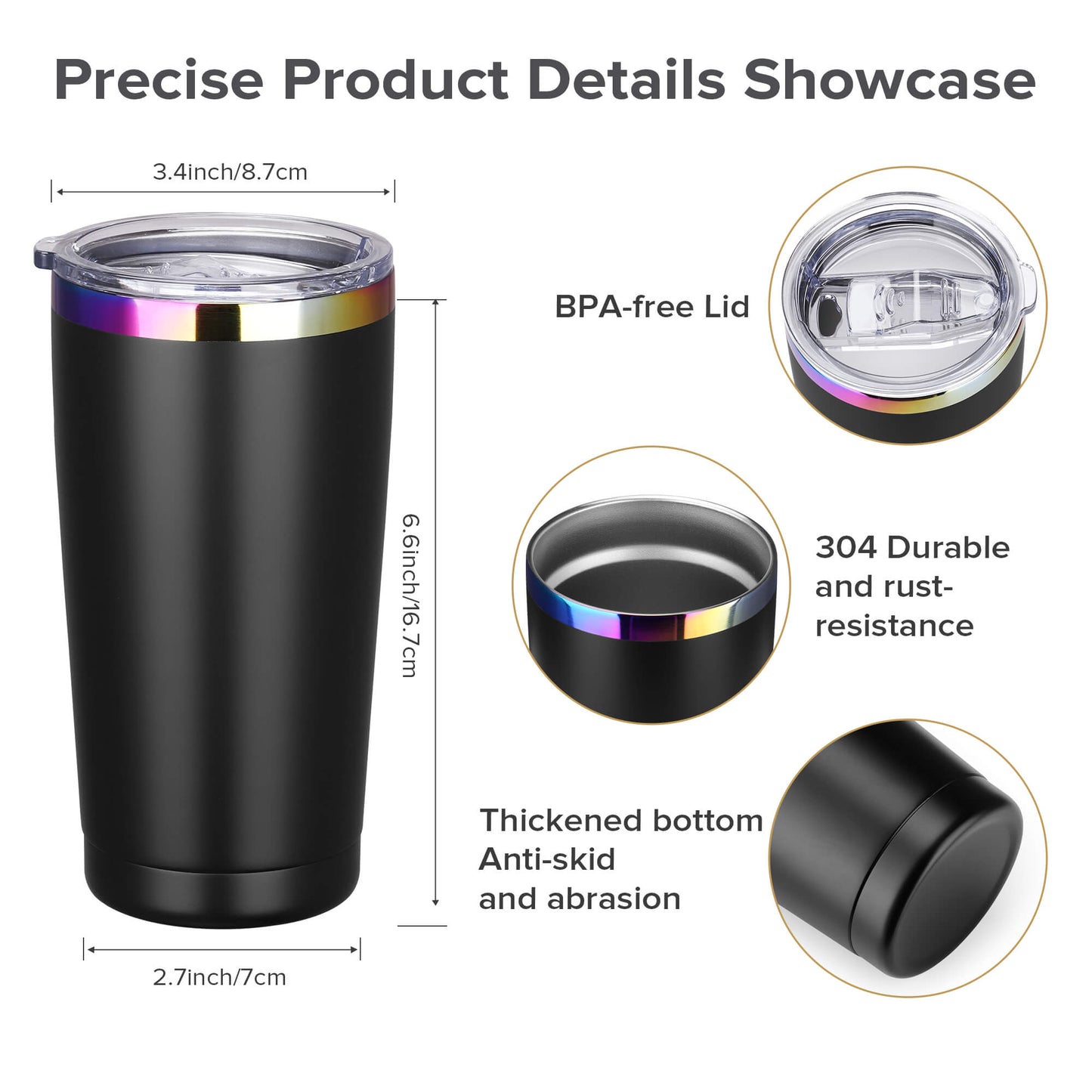 20 oz Powder Coated Car Tumbler - Rainbow Color Plated | 25 Pack - FASTSUB