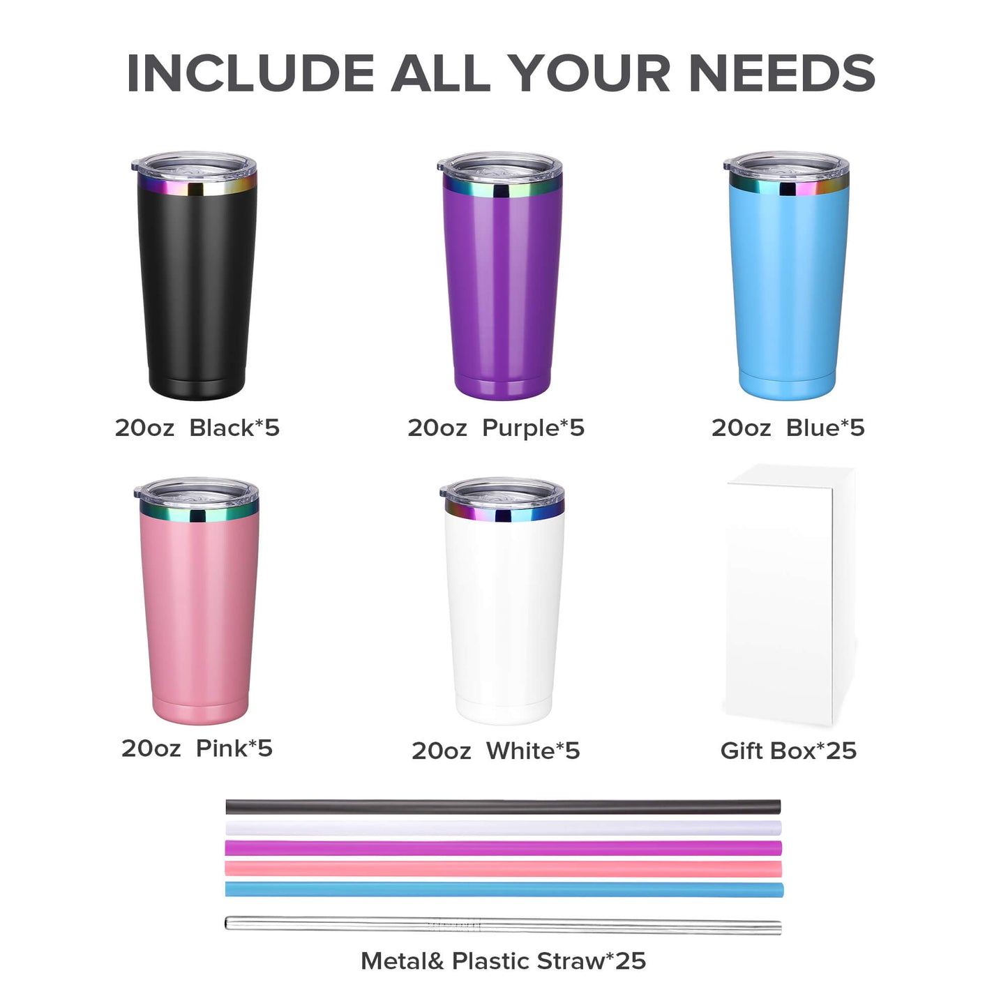 20 oz Powder Coated Car Tumbler - Rainbow Color Plated | 25 Pack - FASTSUB