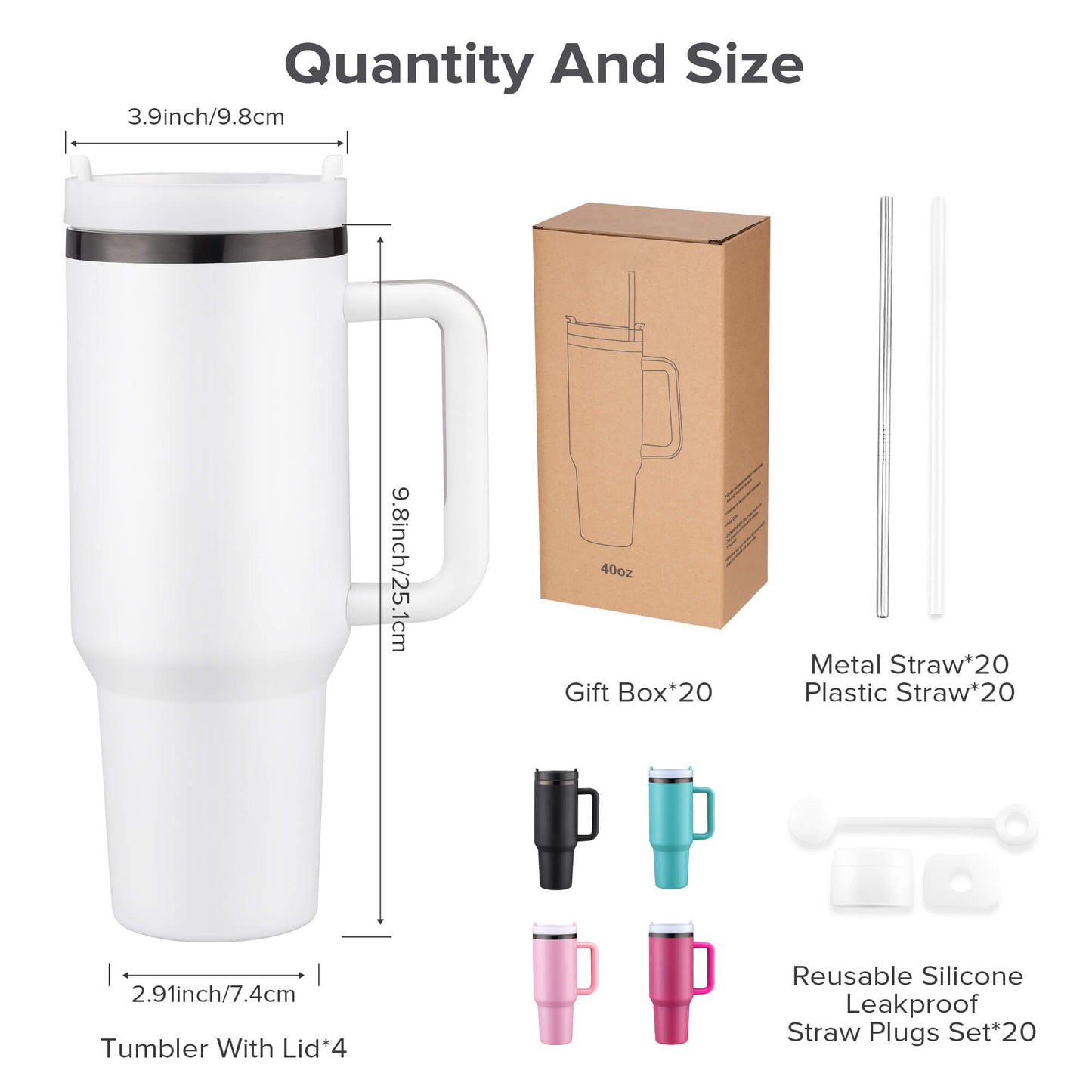 40 oz Powder Coated Tumbler - Grey Sliver Color Plated | 20 Pack - FASTSUB