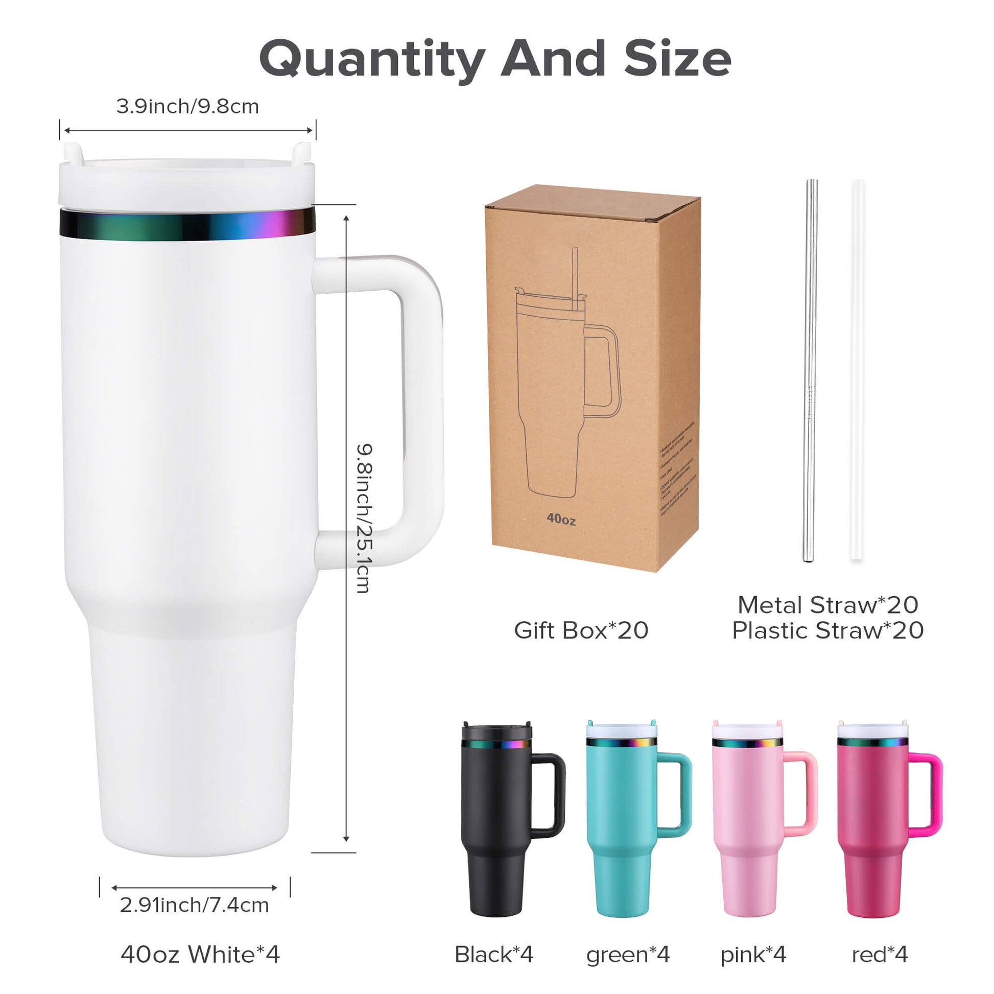 40 oz Powder Coated Tumbler - Rainbow Color Plated | 20 Pack - FASTSUB
