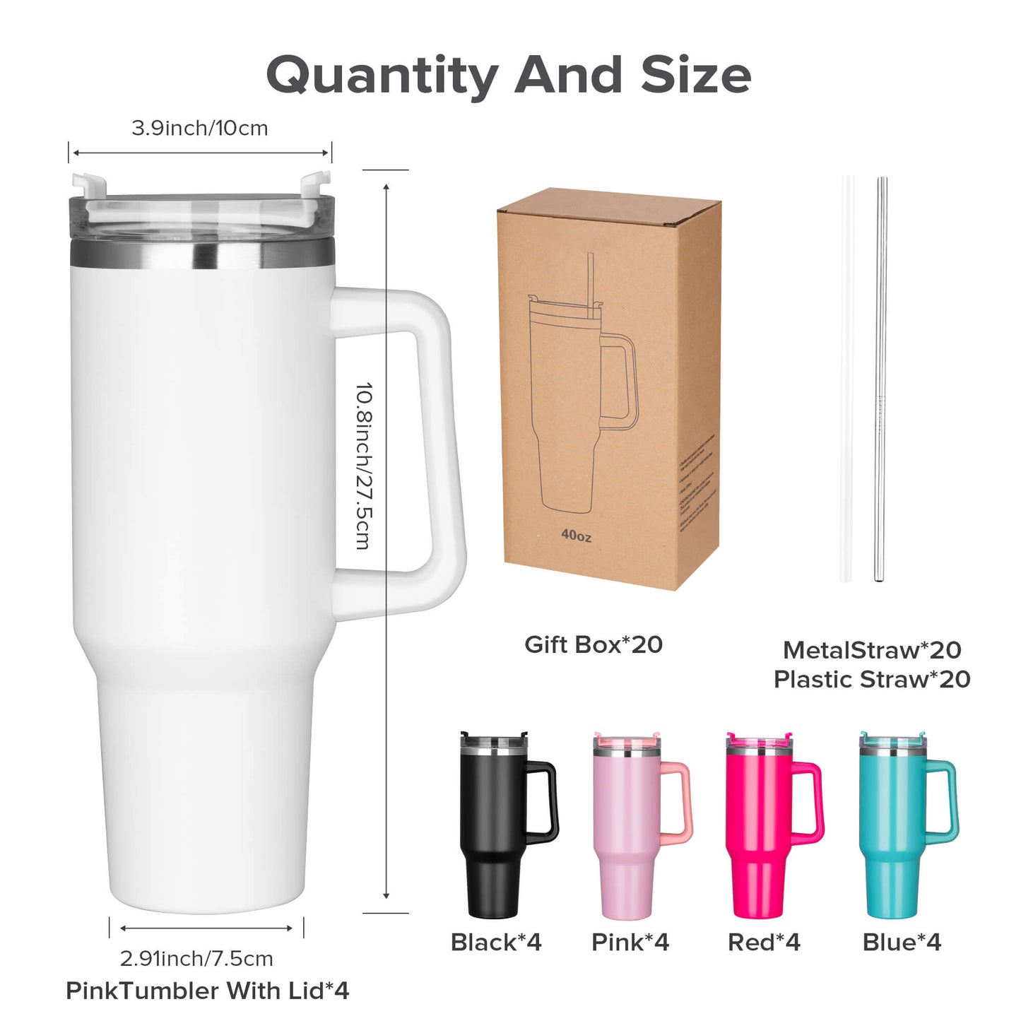 40oz Powder Coated Tumbler with Removable Handle | 20 Pack - FASTSUB