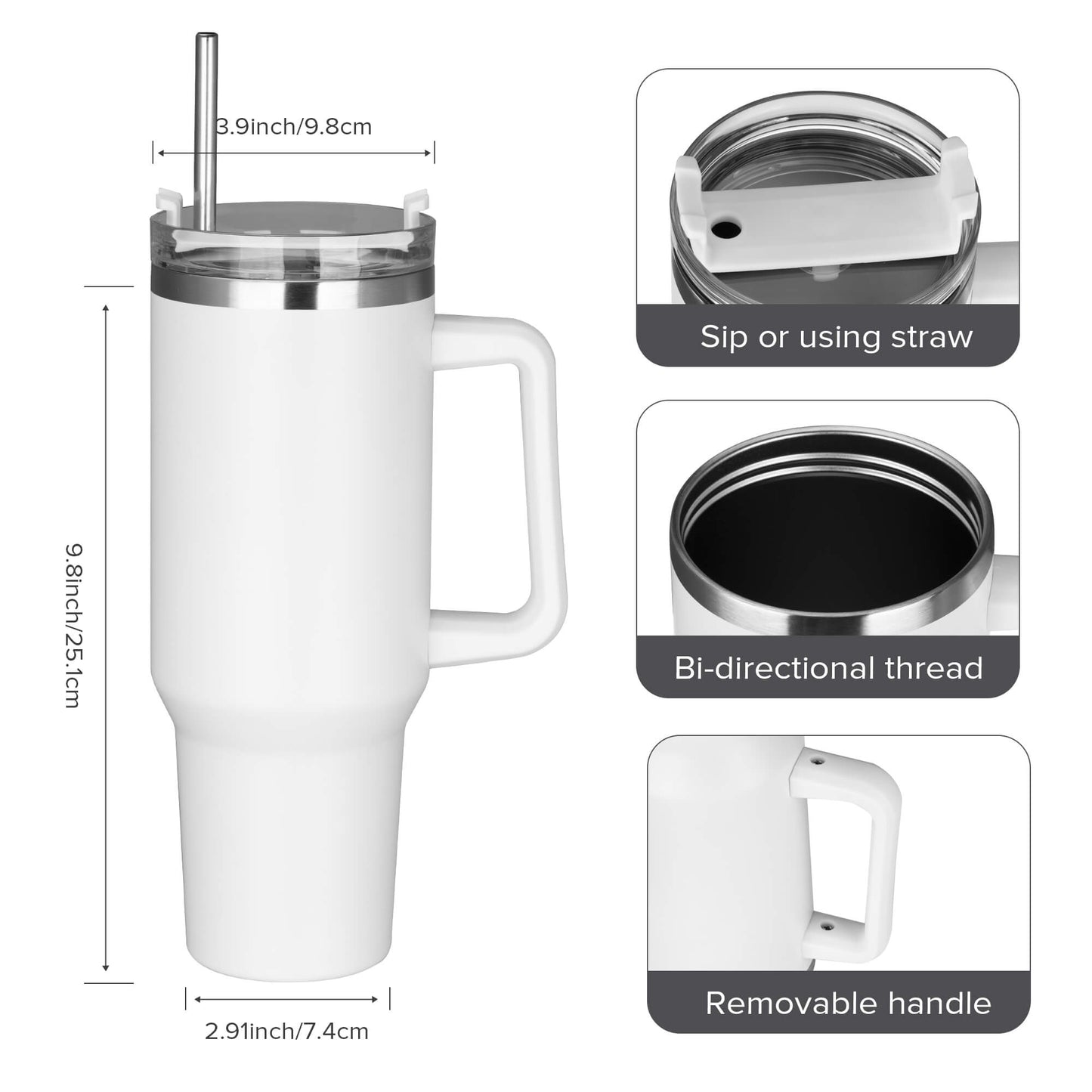40oz Powder Coated Tumbler with Removable Handle | 20 Pack - FASTSUB