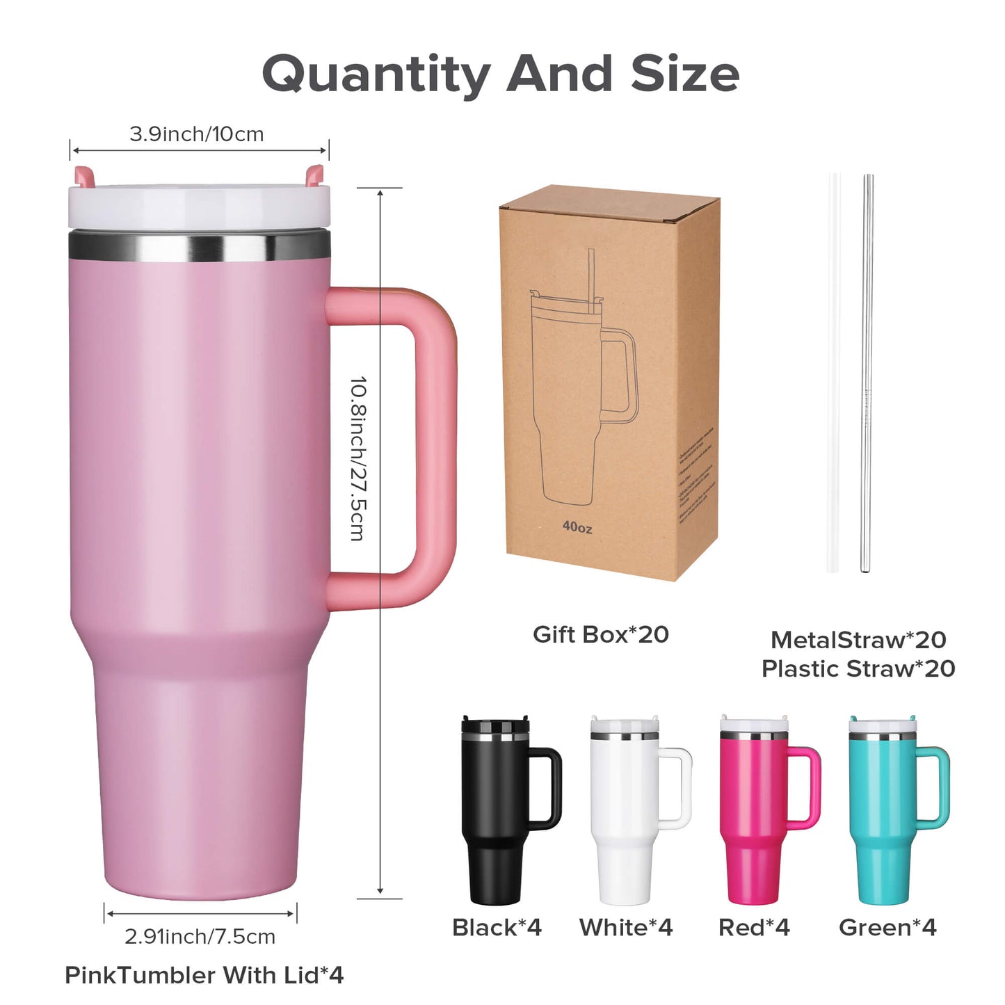 40 oz Powder Coated Tumbler With Handle | 20 Pack - FASTSUB