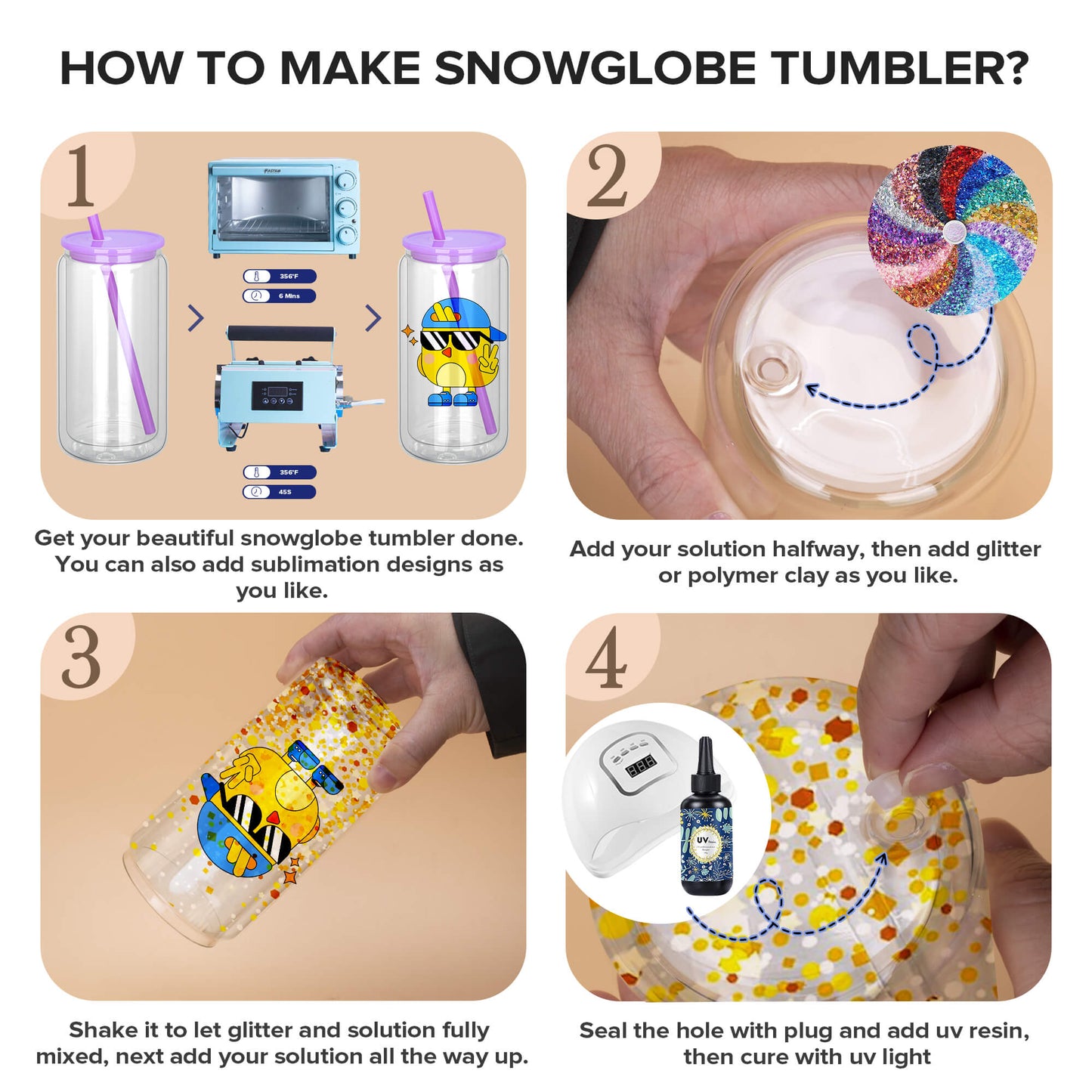 16 oz Sublimation Snow Globe Glass Tumbler | 25 Pack