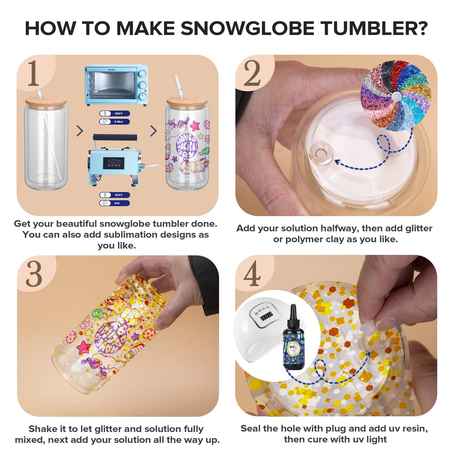 16 oz Sublimation Snow Globe Glass Tumbler | 25 Pack