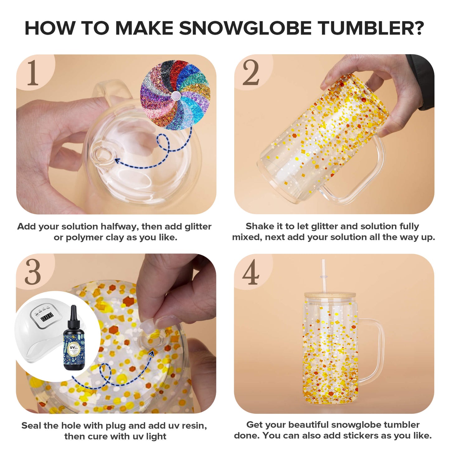 16 oz Snow Globe Glass Tumbler with Handle | 25 Pack