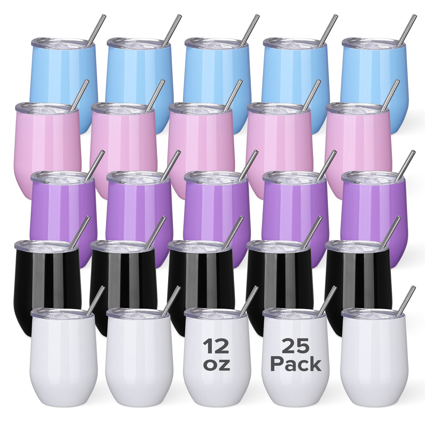 12 oz Powder Coated Wine Tumbler Cups Bulk | 25 Pack - FASTSUB