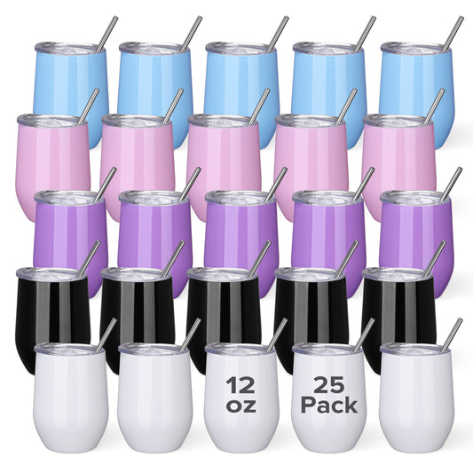 12 oz Powder Coated Wine Tumbler Cups Bulk | 25 Pack - FASTSUB