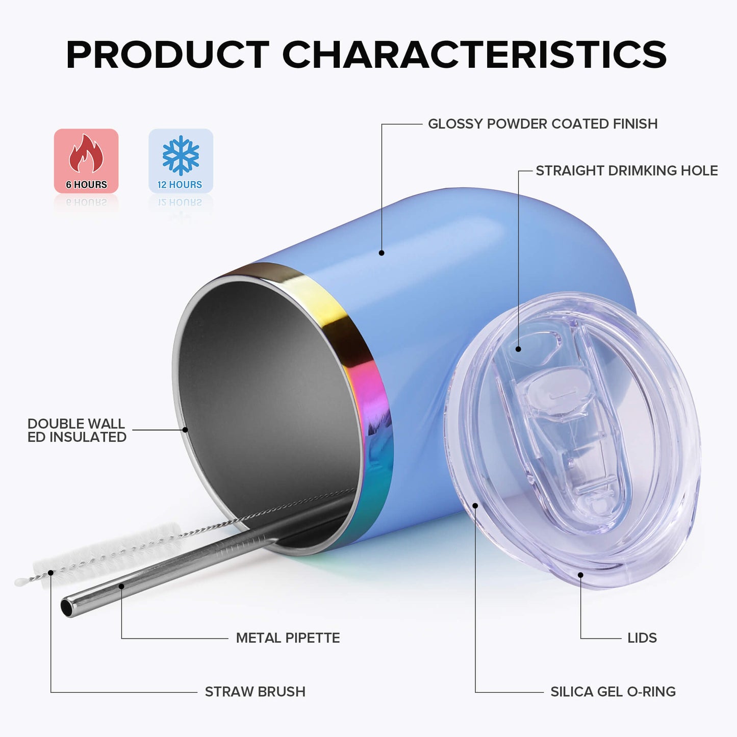 12 oz Stainless Steel Wine Tumbler Rainbow Plated - Mixed Color | 12 Pack - FASTSUB