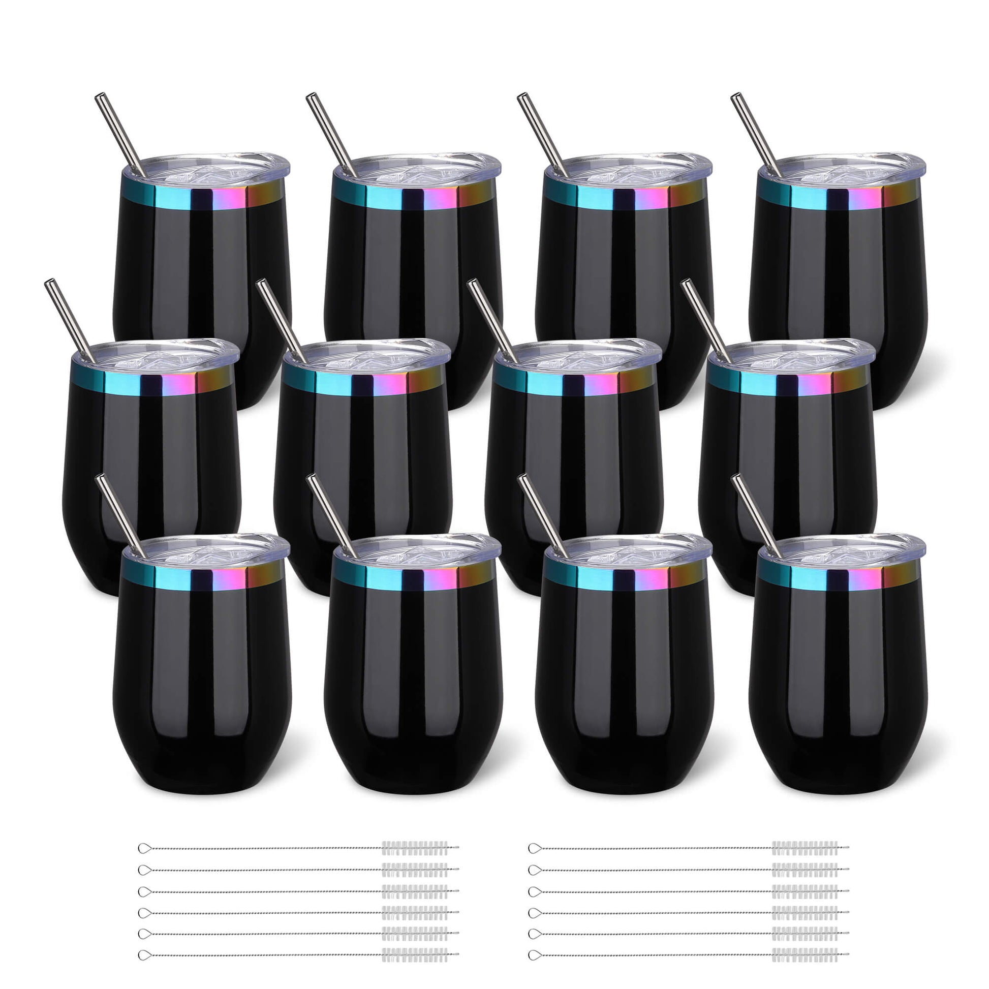 12 oz Stainless Steel Wine Tumbler Rainbow Plated - Black | 12 Pack - FASTSUB