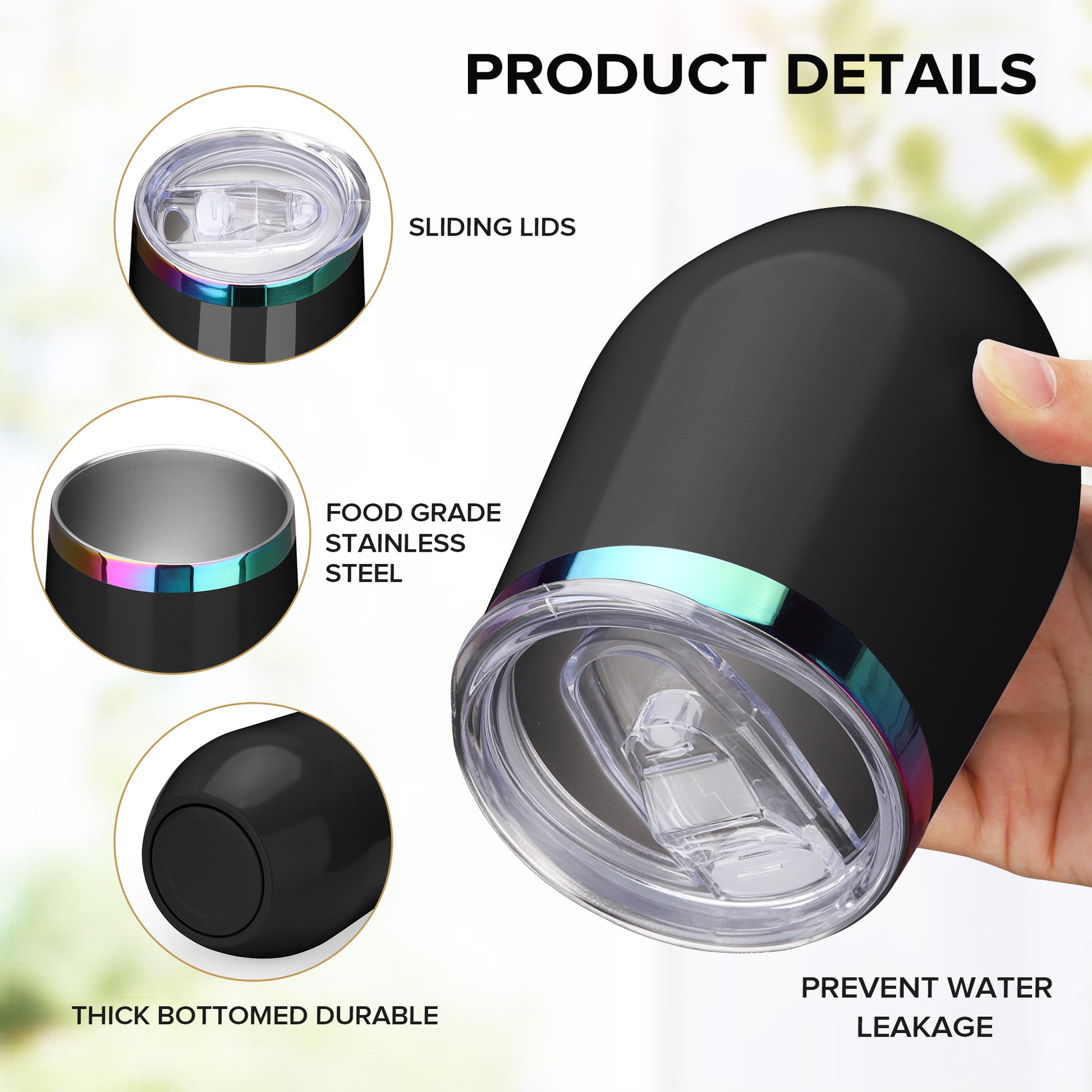 12 oz Stainless Steel Wine Tumbler Rainbow Plated - Black | 12 Pack - FASTSUB