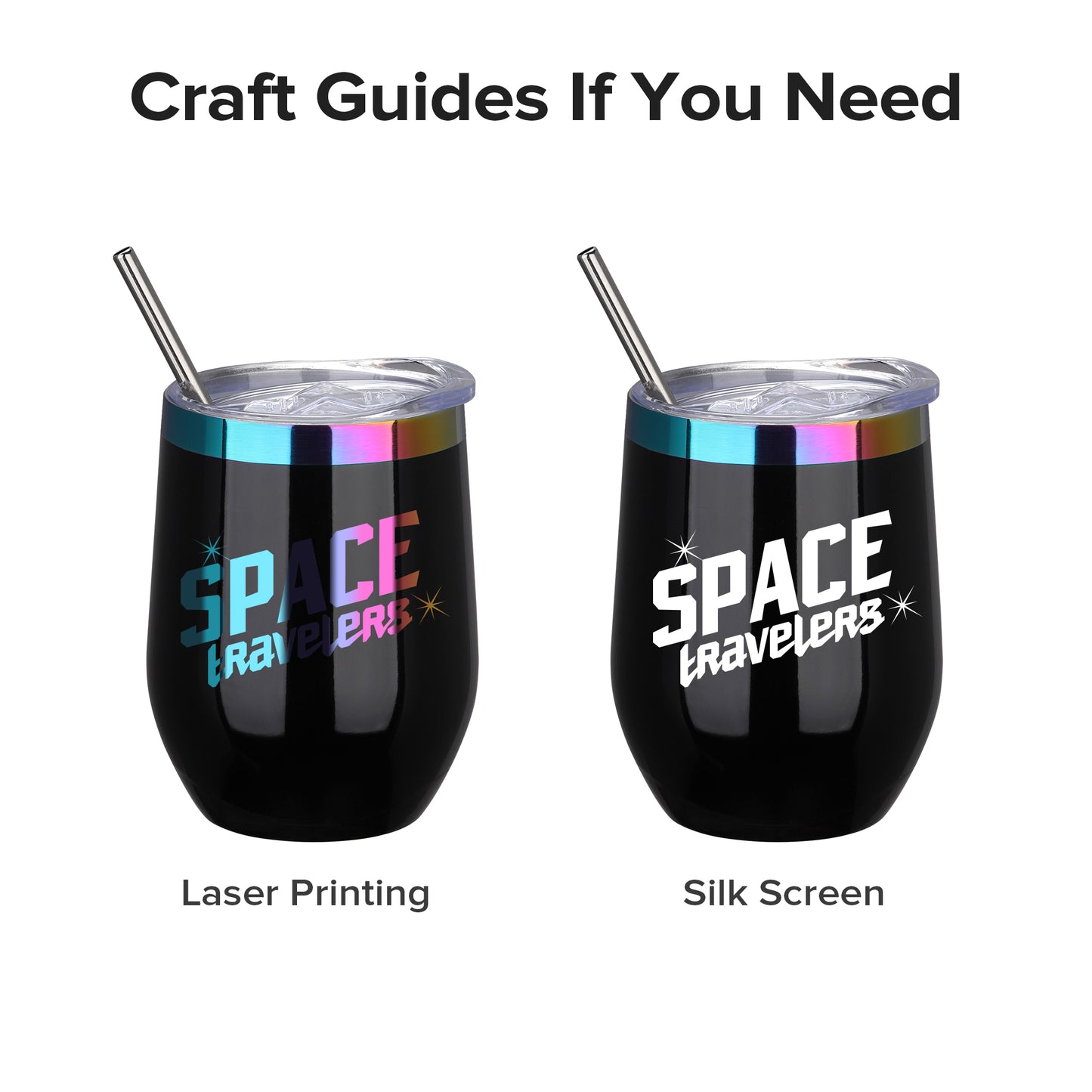 12 oz Stainless Steel Wine Tumbler Rainbow Plated - Black | 12 Pack - FASTSUB