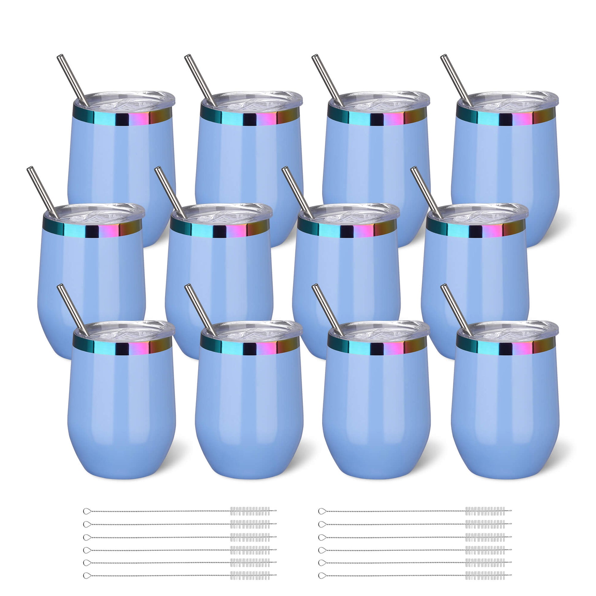 12 oz Stainless Steel Wine Tumbler Rainbow Plated - Blue | 12 Pack - FASTSUB