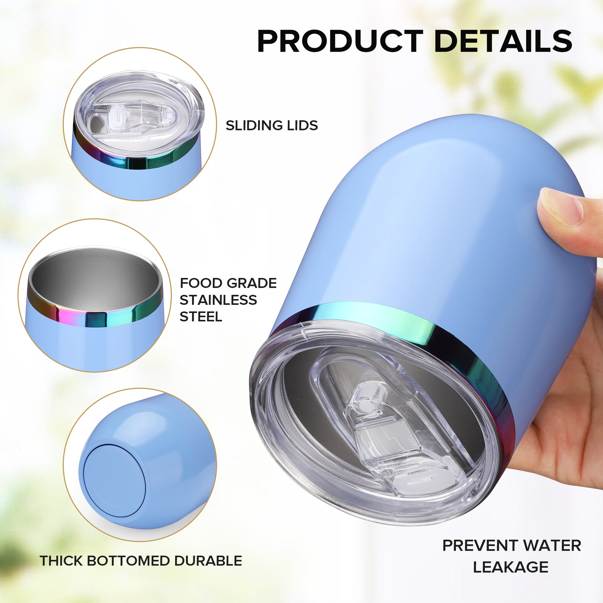 12 oz Stainless Steel Wine Tumbler Rainbow Plated - Blue | 12 Pack - FASTSUB