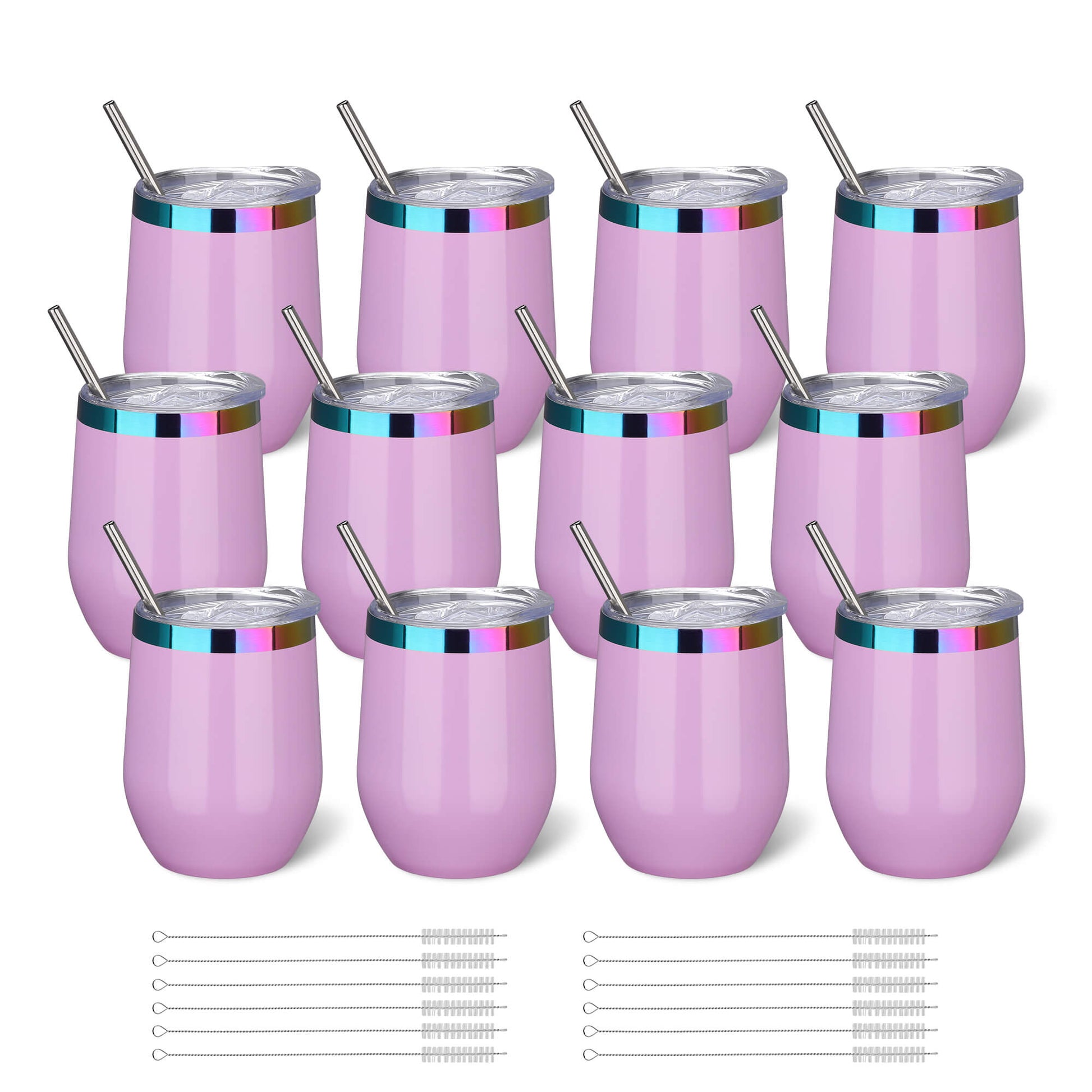 12 oz Stainless Steel Wine Tumbler Rainbow Plated - Pink | 12 Pack - FASTSUB