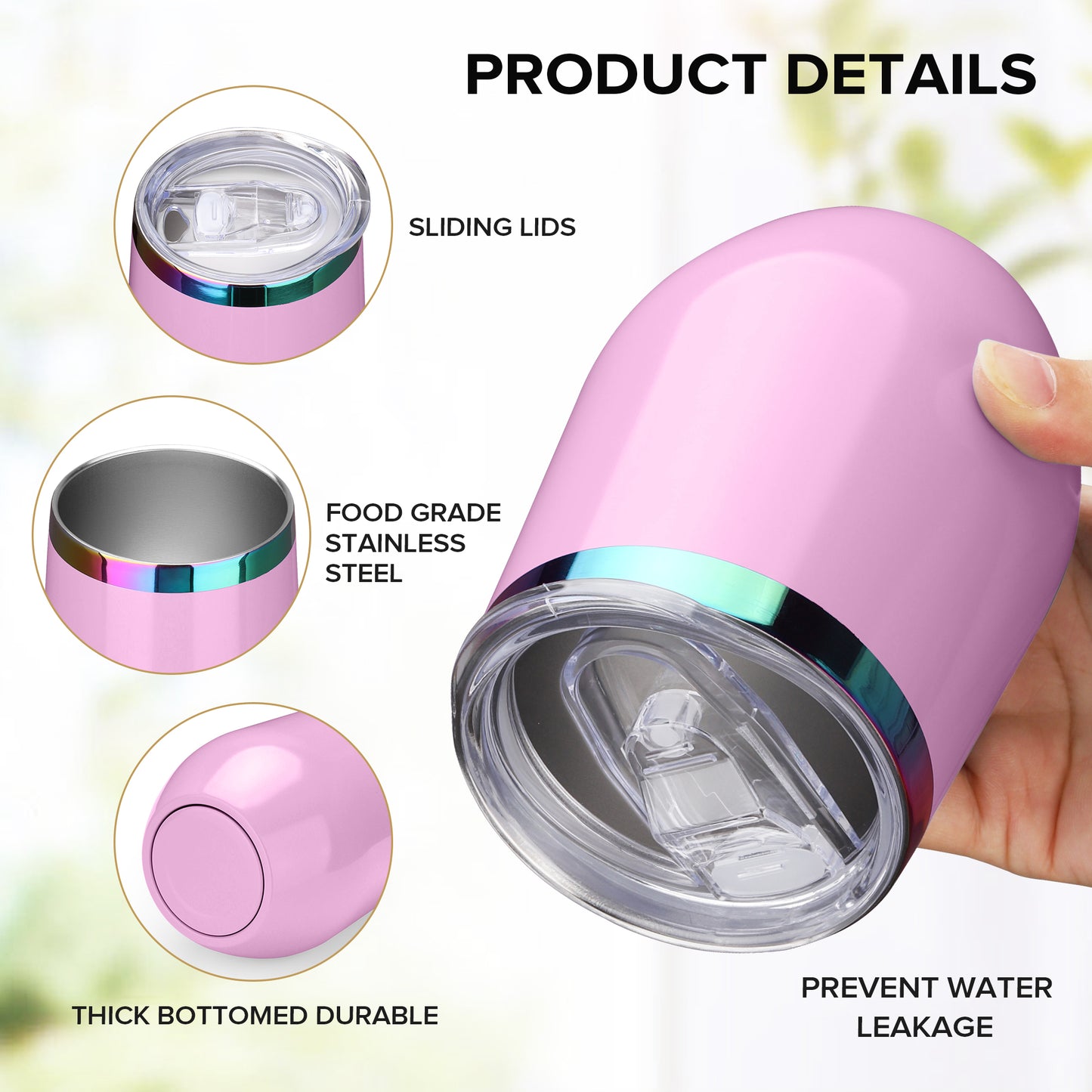 12 oz Stainless Steel Wine Tumbler Rainbow Plated - Pink | 12 Pack - FASTSUB