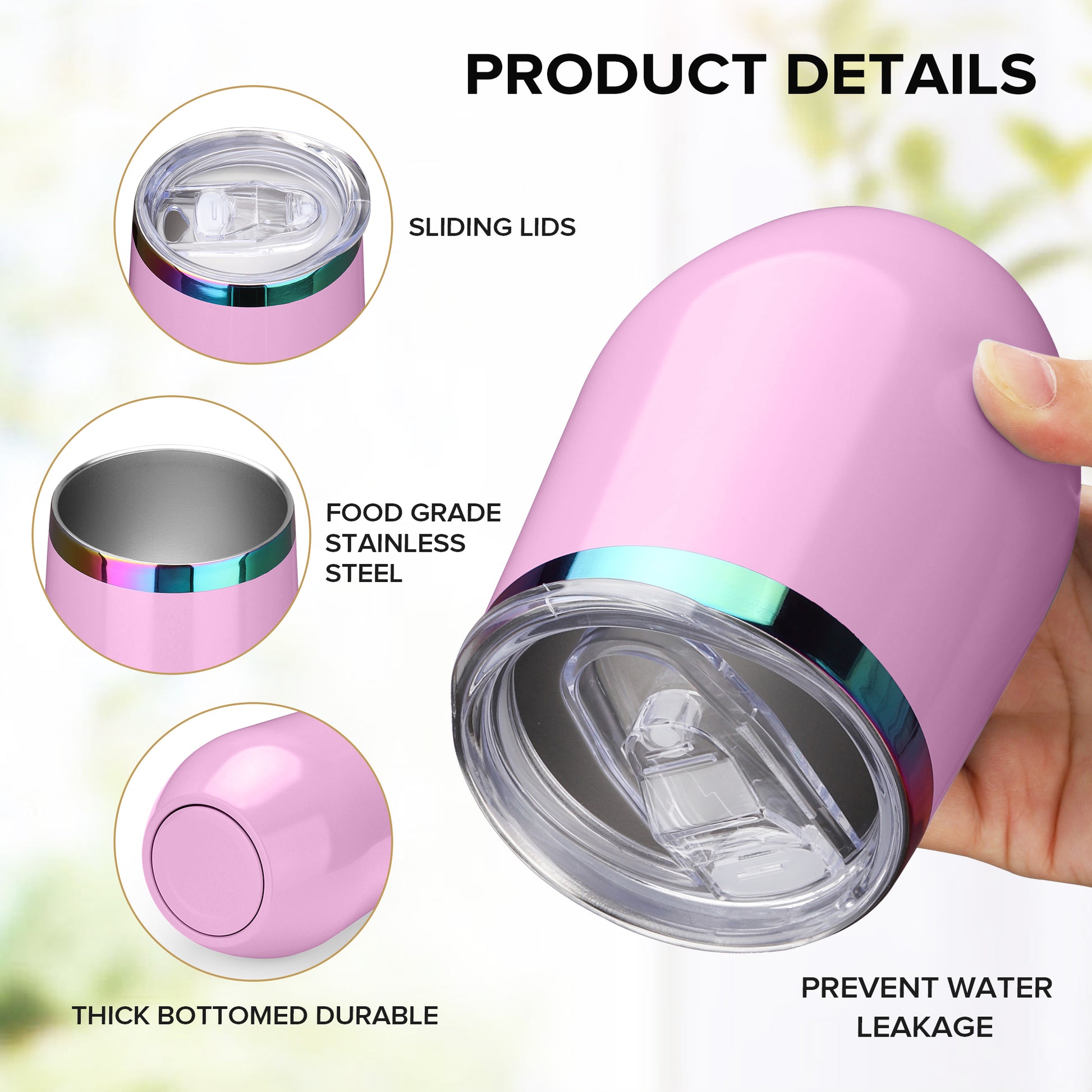 12 oz Stainless Steel Wine Tumbler Rainbow Plated - Pink | 12 Pack - FASTSUB