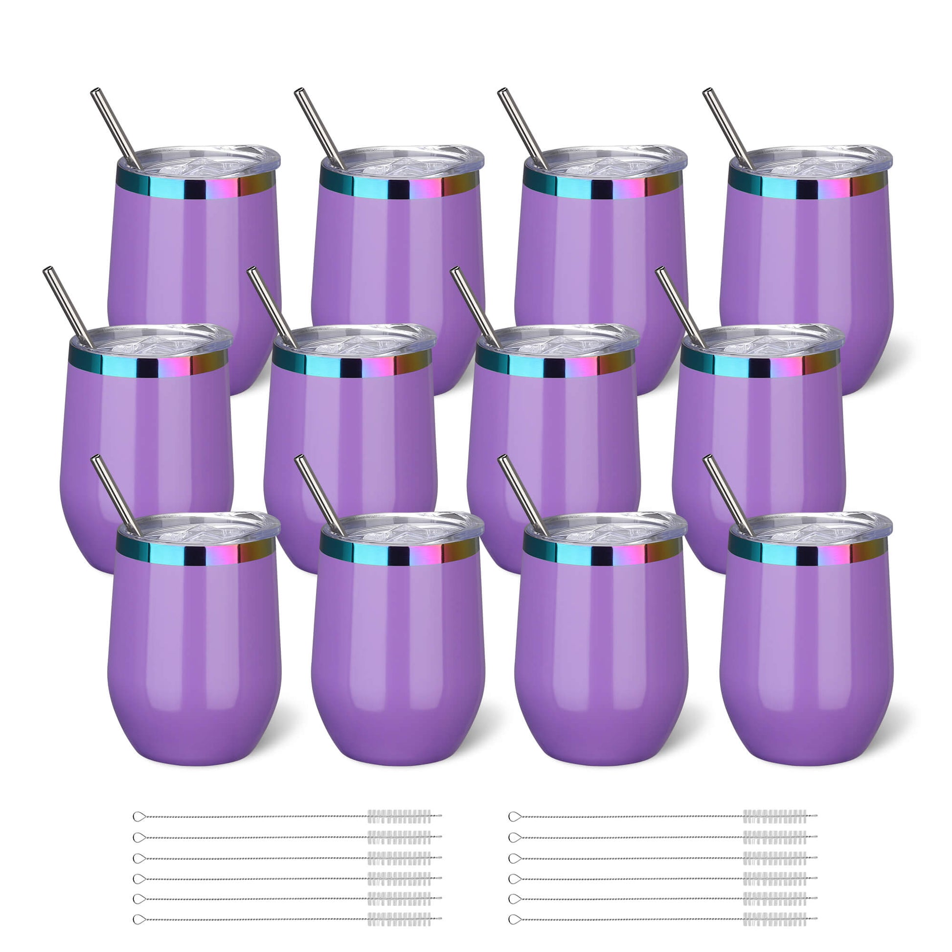 12 oz Stainless Steel Wine Tumbler Rainbow Plated - Purple | 12 Pack - FASTSUB