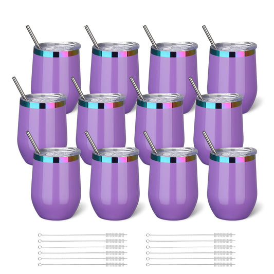 12 oz Stainless Steel Wine Tumbler Rainbow Plated - Purple | 12 Pack - FASTSUB