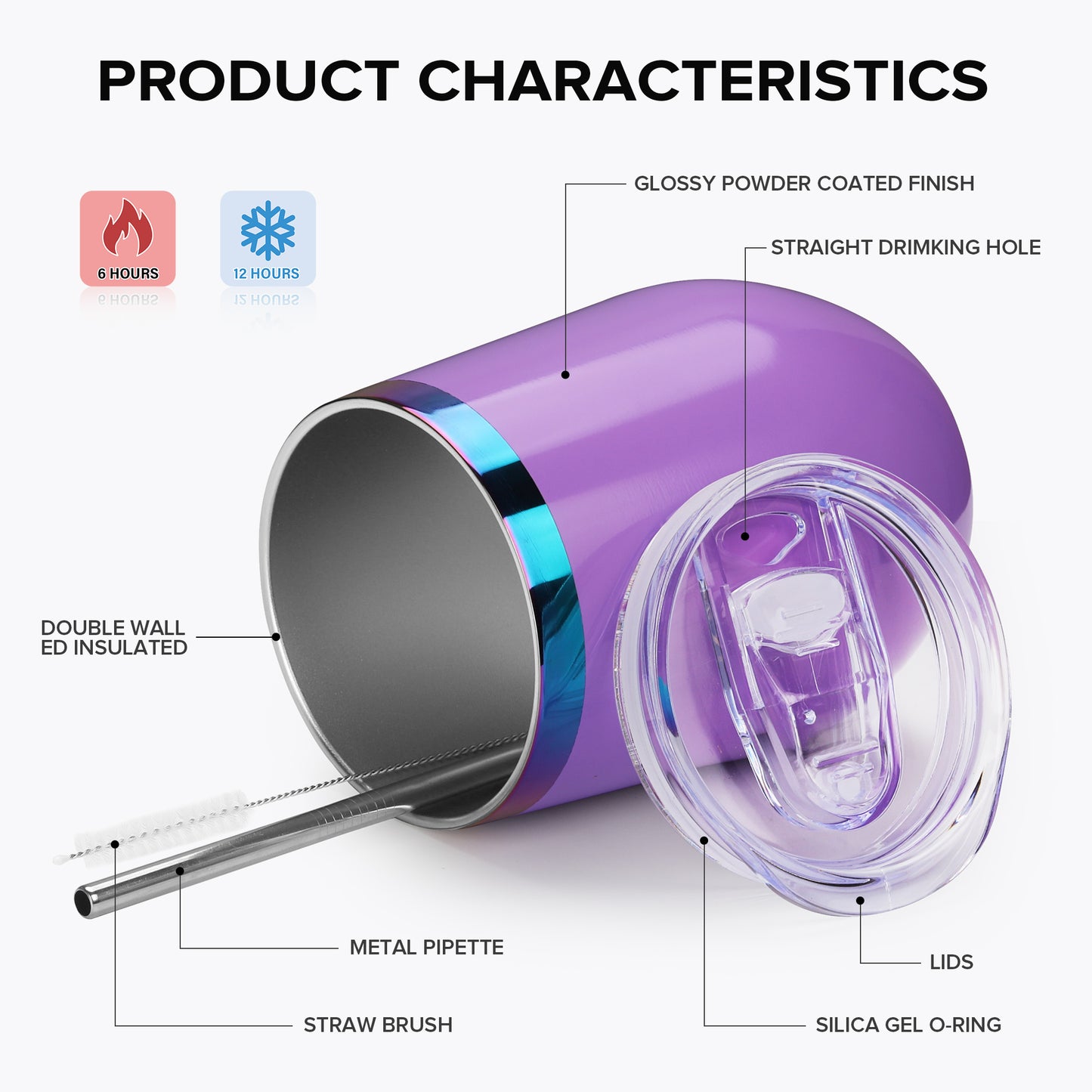 12 oz Stainless Steel Wine Tumbler Rainbow Plated - Purple | 12 Pack - FASTSUB