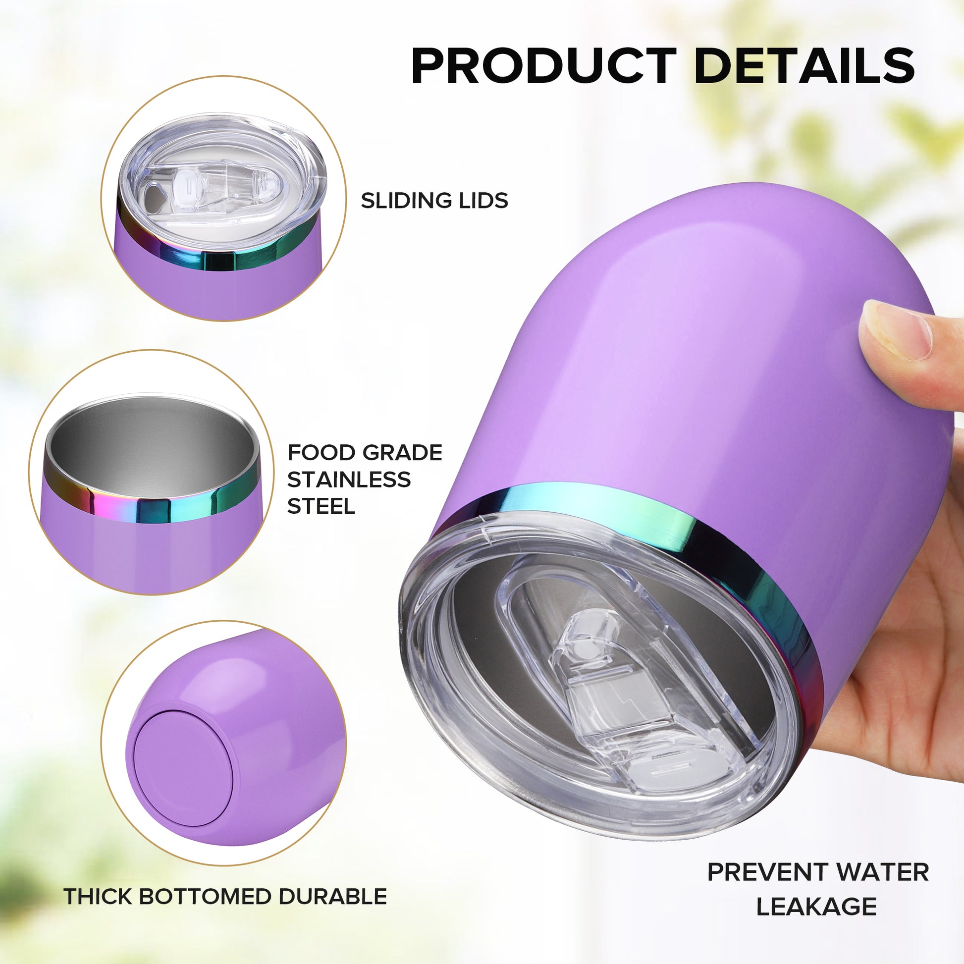 12 oz Stainless Steel Wine Tumbler Rainbow Plated - Purple | 12 Pack - FASTSUB