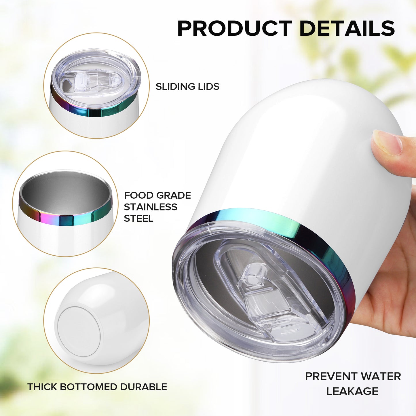 12 oz Stainless Steel Wine Tumbler Rainbow Plated - White | 12 Pack - FASTSUB