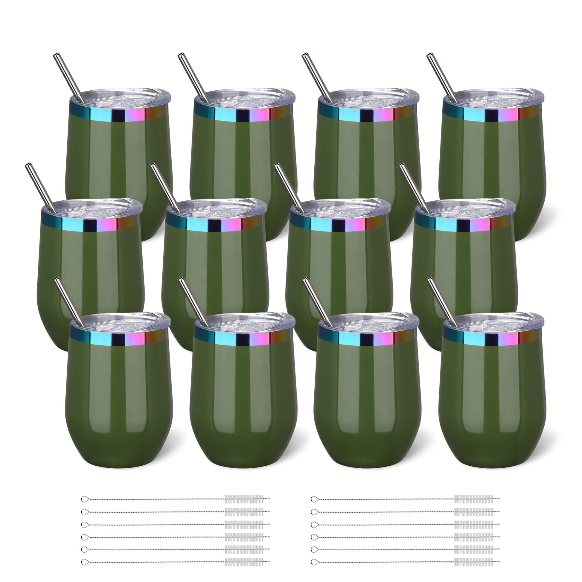 12 oz Stainless Steel Wine Tumbler Rainbow Plated - Green | 12 Pack - FASTSUB