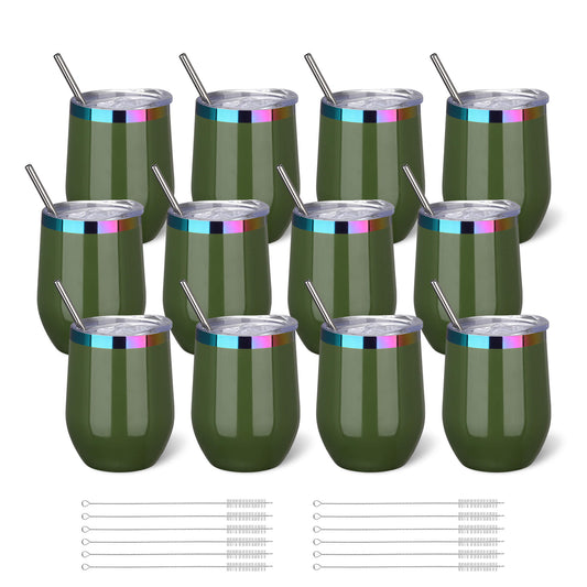 12 oz Stainless Steel Wine Tumbler Rainbow Plated - Green | 12 Pack - FASTSUB