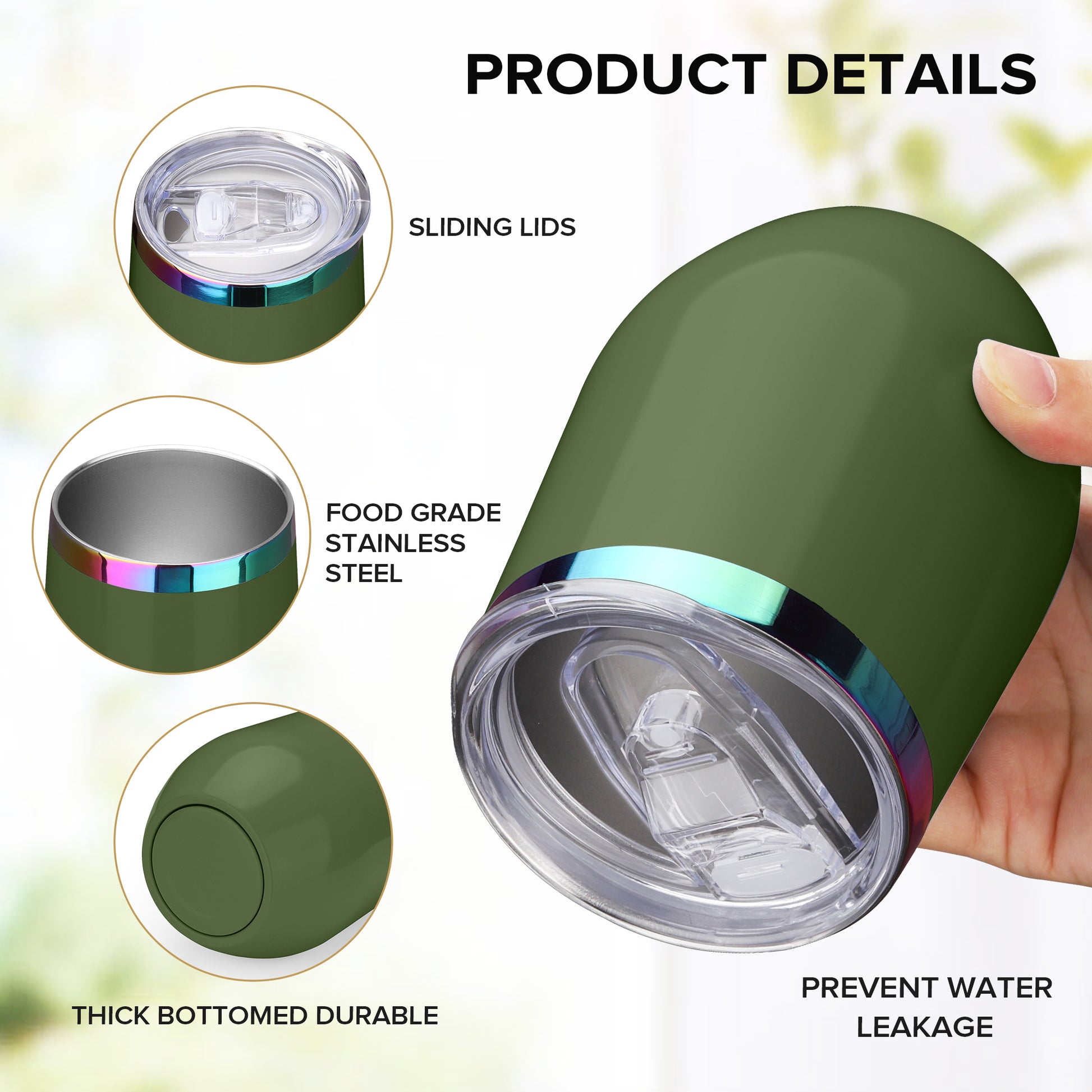 12 oz Stainless Steel Wine Tumbler Rainbow Plated - Green | 12 Pack - FASTSUB