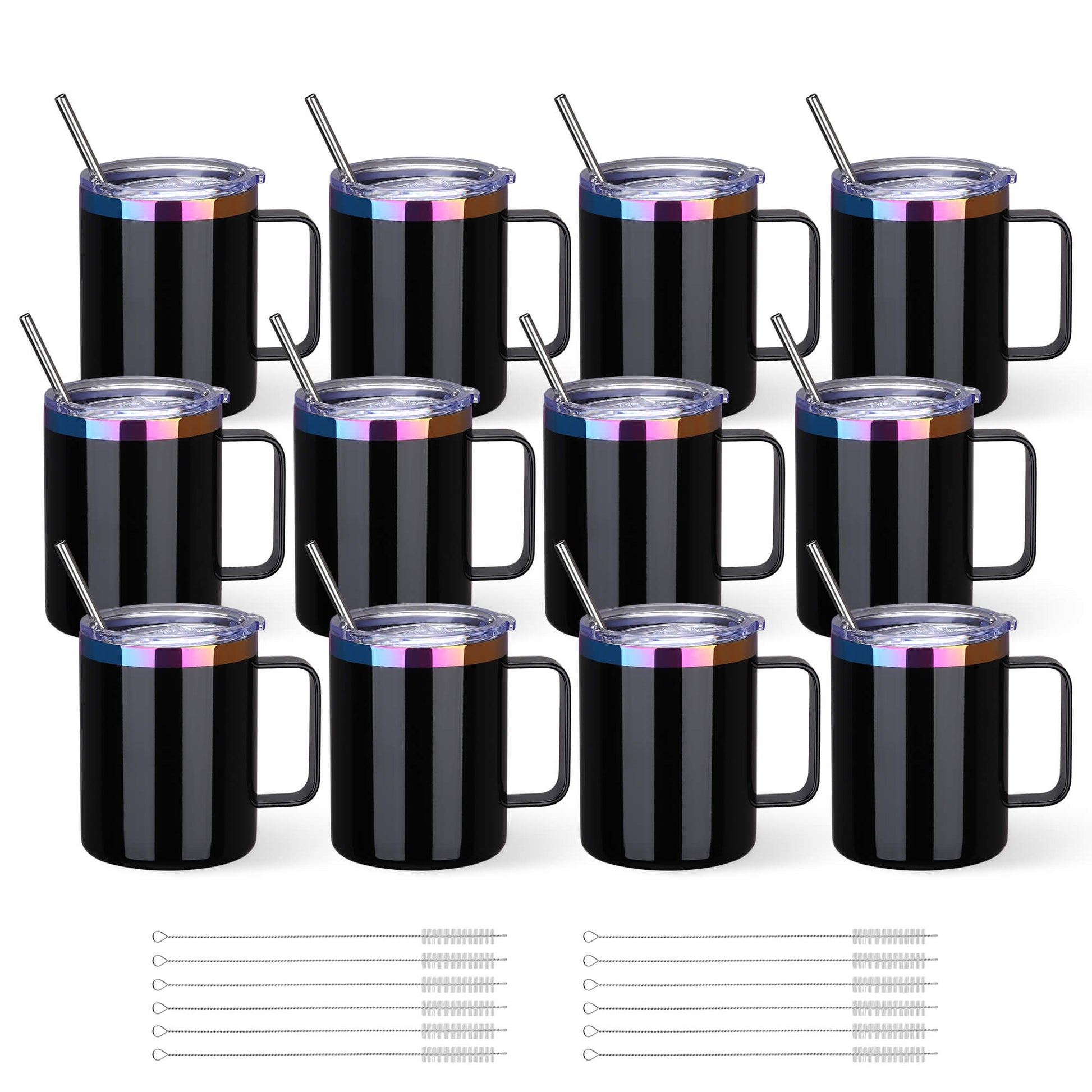 12 oz Stainless Steel Mug Rainbow Plated - Black | 12 Pack - FASTSUB