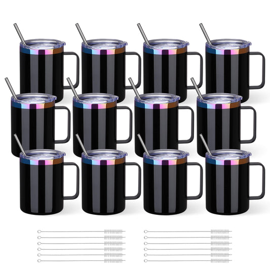 12 oz Stainless Steel Mug Rainbow Plated - Black | 12 Pack - FASTSUB