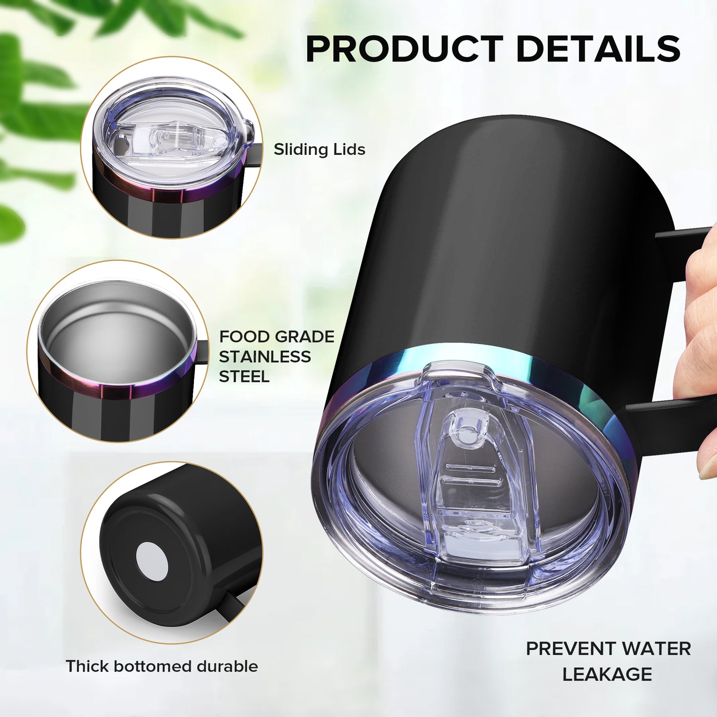 12 oz Stainless Steel Mug Rainbow Plated - Black | 12 Pack - FASTSUB