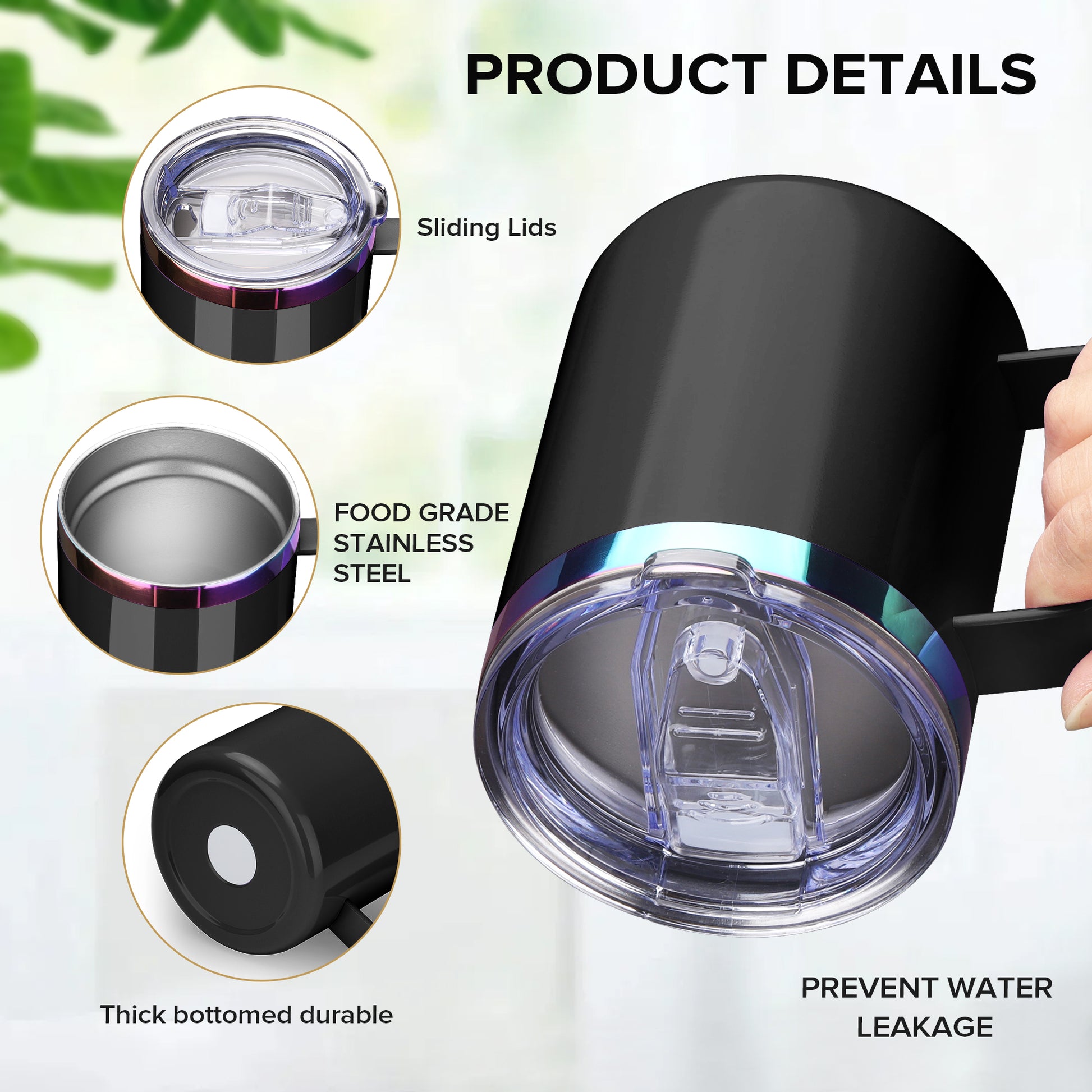 12 oz Stainless Steel Mug Rainbow Plated - Black | 12 Pack - FASTSUB