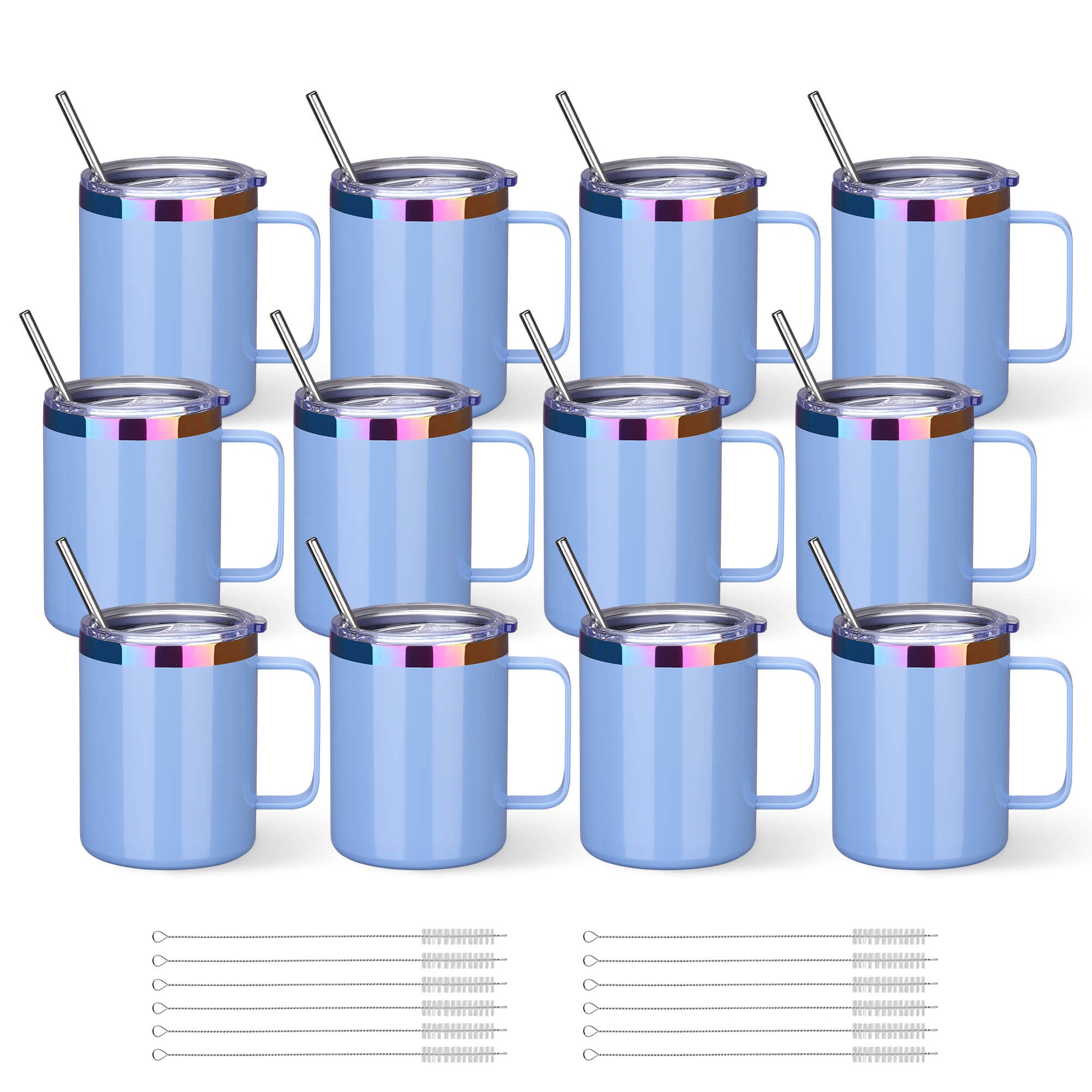 12 oz Stainless Steel Mug Rainbow Plated - Blue | 12 Pack - FASTSUB