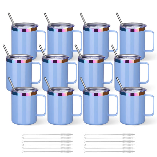 12 oz Stainless Steel Mug Rainbow Plated - Blue | 12 Pack - FASTSUB