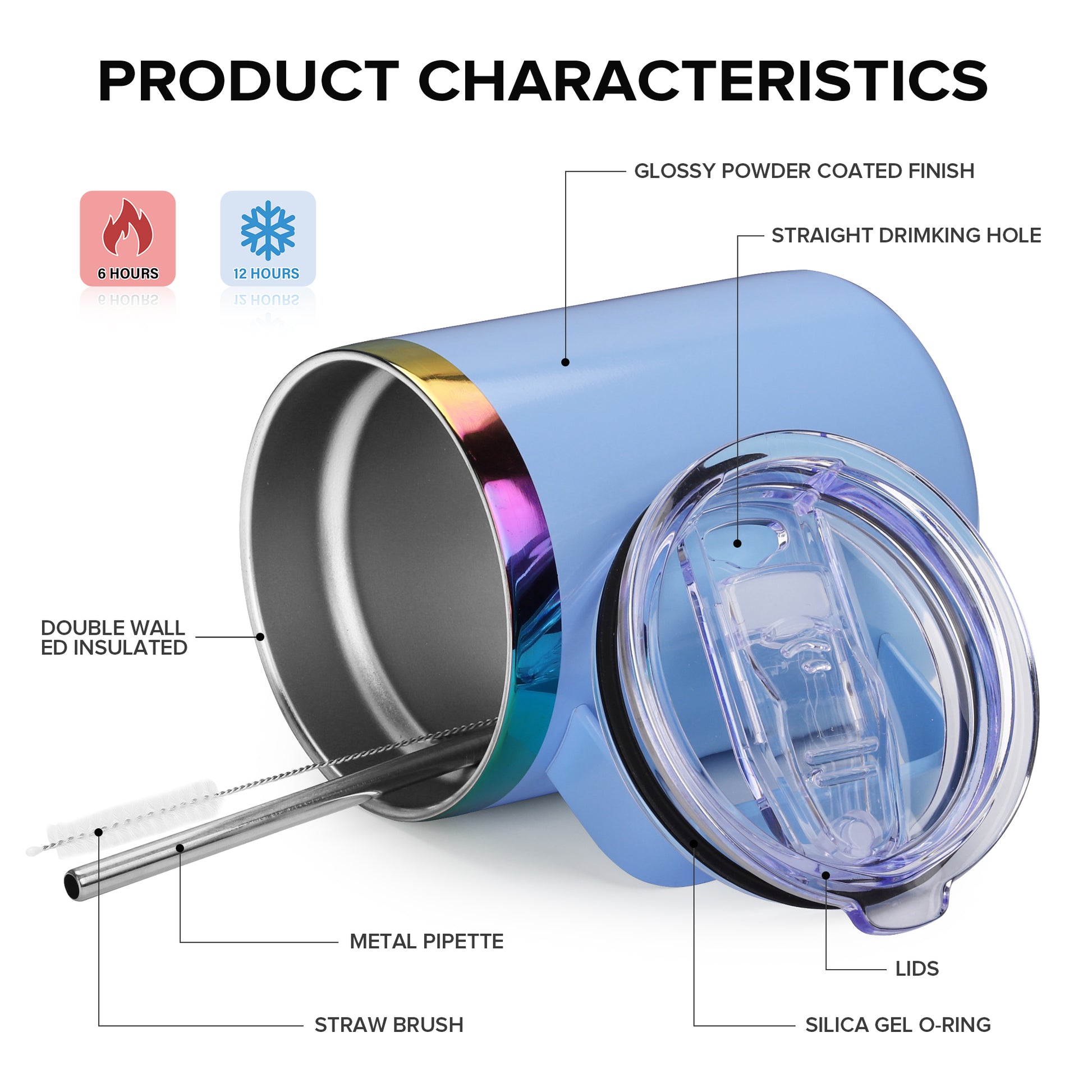 12 oz Stainless Steel Mug Rainbow Plated - Blue | 12 Pack - FASTSUB