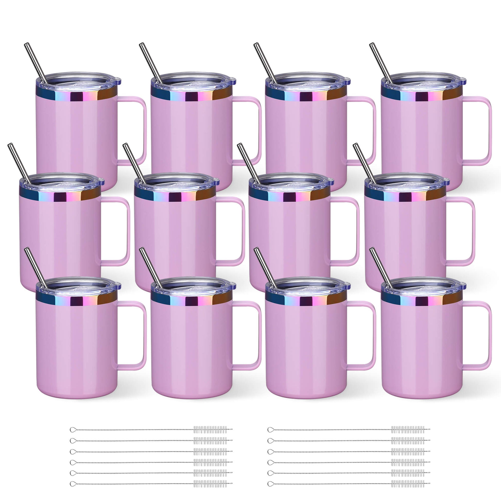 12 oz Stainless Steel Mug Rainbow Plated - Pink | 12 Pack - FASTSUB