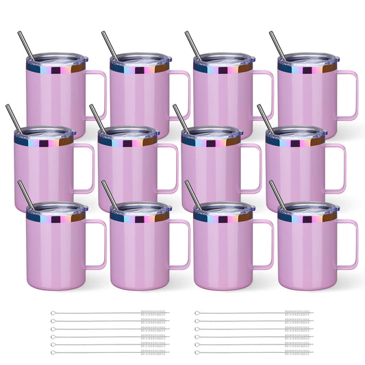 12 oz Stainless Steel Mug Rainbow Plated - Pink | 12 Pack - FASTSUB