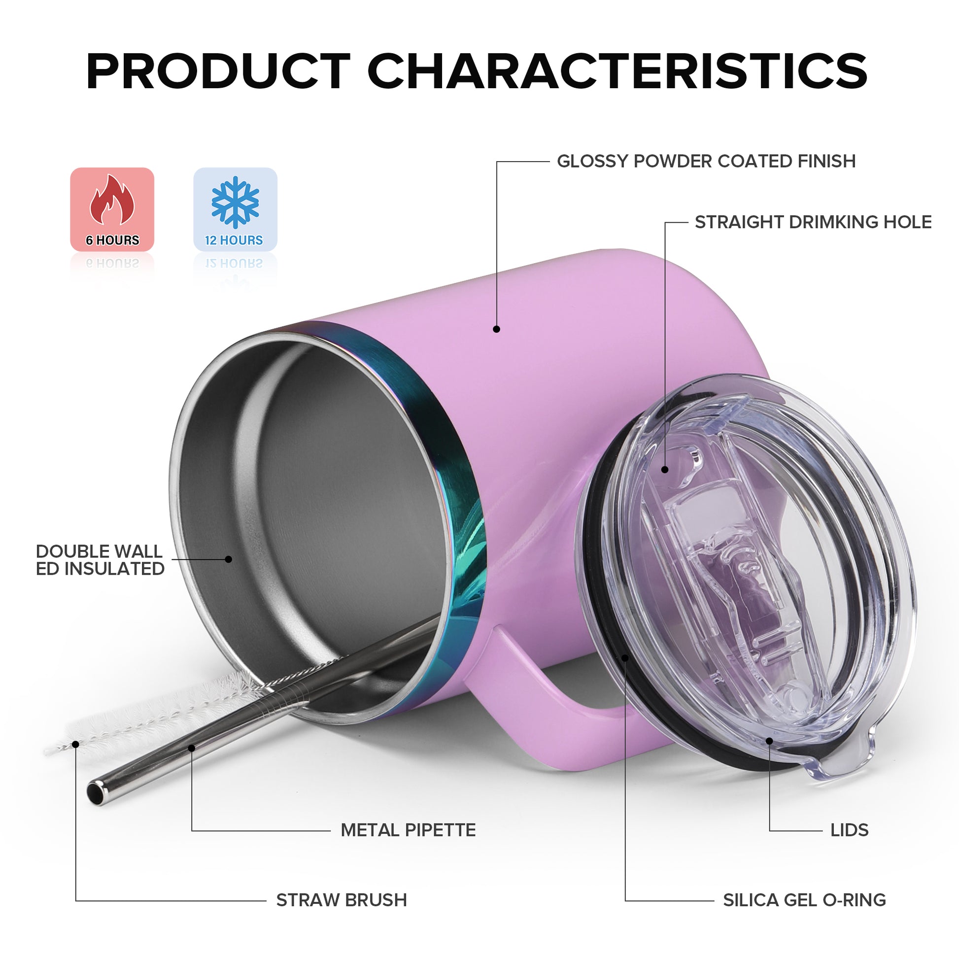 12 oz Stainless Steel Mug Rainbow Plated - Pink | 12 Pack - FASTSUB