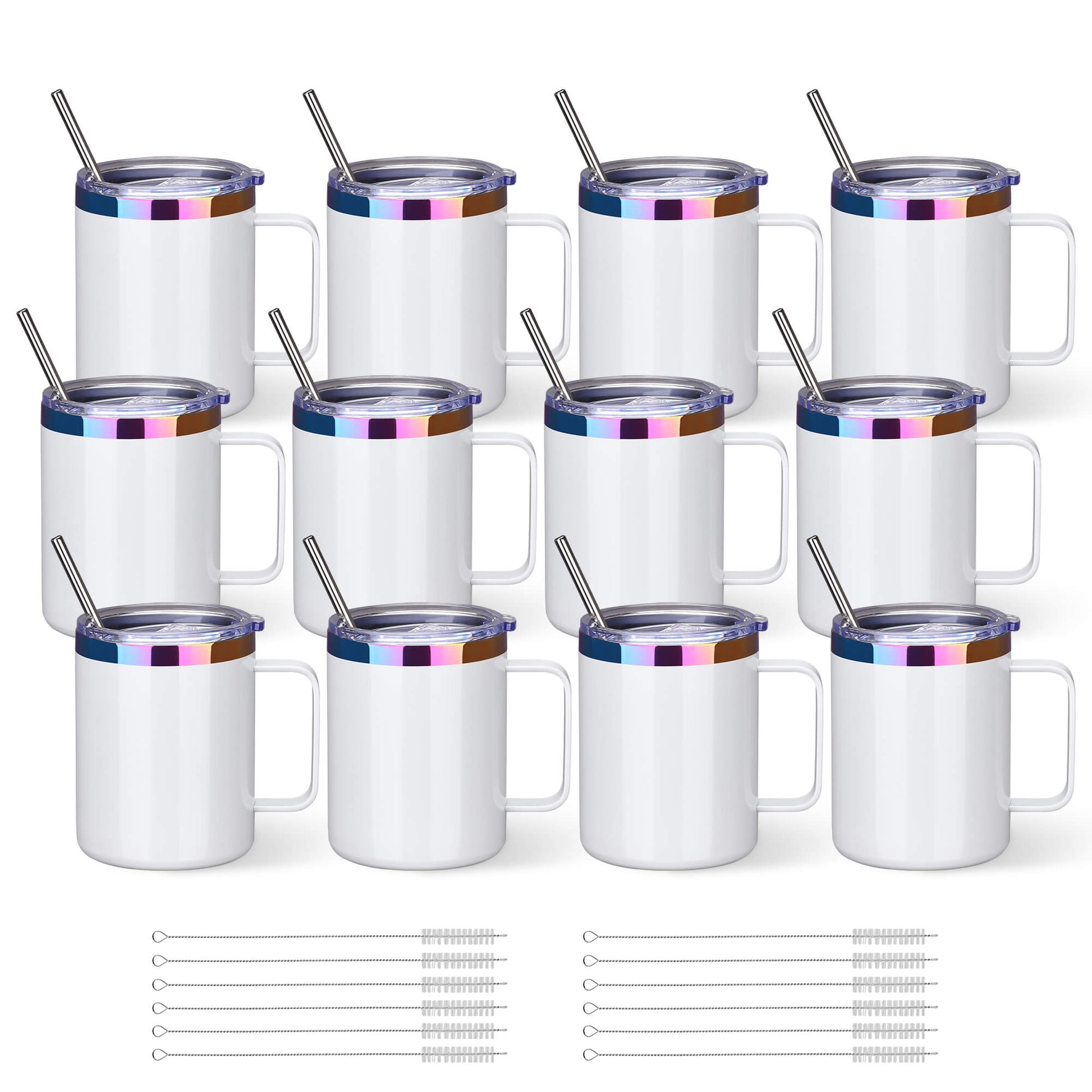 12 oz Stainless Steel Mug Rainbow Plated - White | 12 Pack - FASTSUB