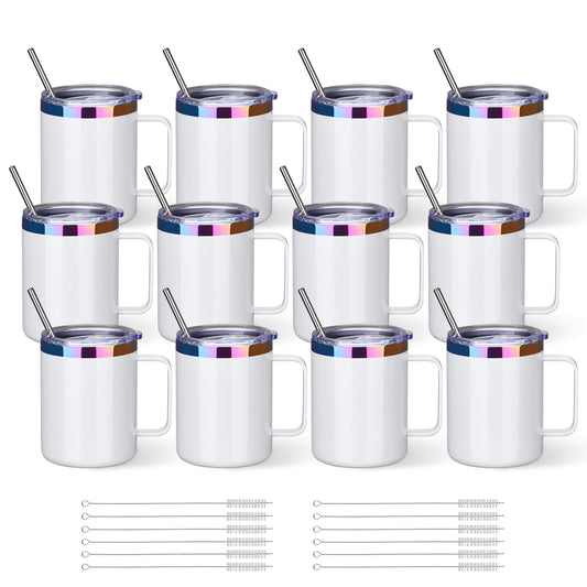 12 oz Stainless Steel Mug Rainbow Plated - White | 12 Pack - FASTSUB