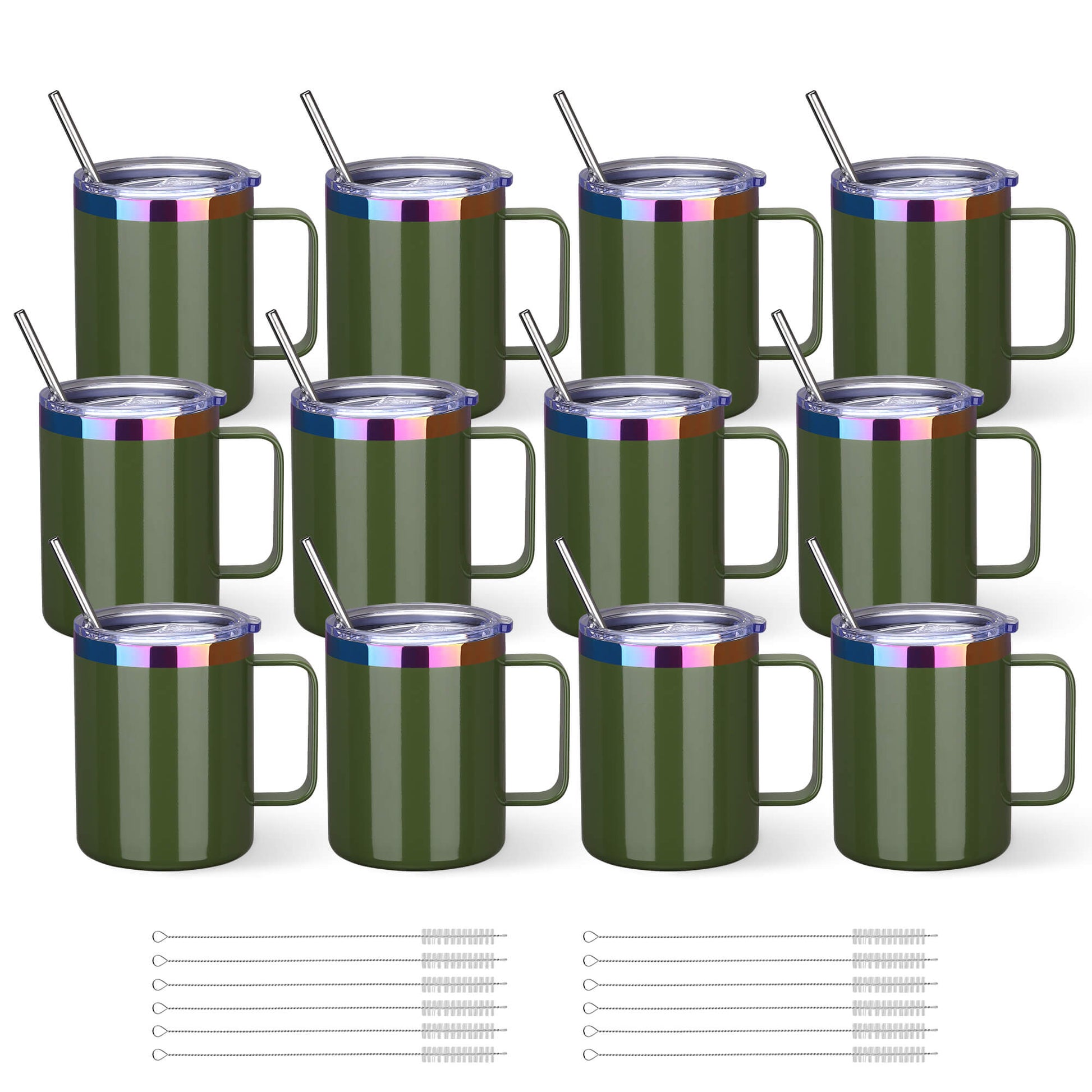 12 oz Stainless Steel Mug Rainbow Plated - Green | 12 Pack - FASTSUB