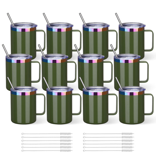 12 oz Stainless Steel Mug Rainbow Plated - Green | 12 Pack - FASTSUB